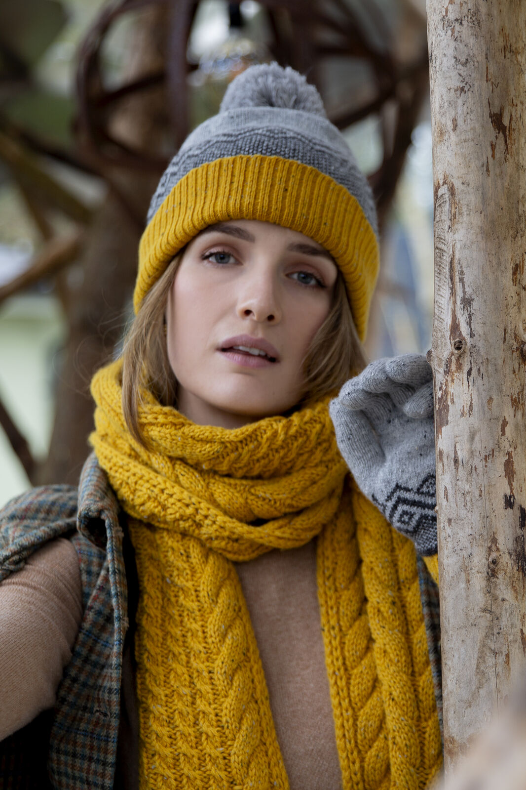 Dents Women’s Jacquard Knitted Bobble Hat with Geometric Pattern
