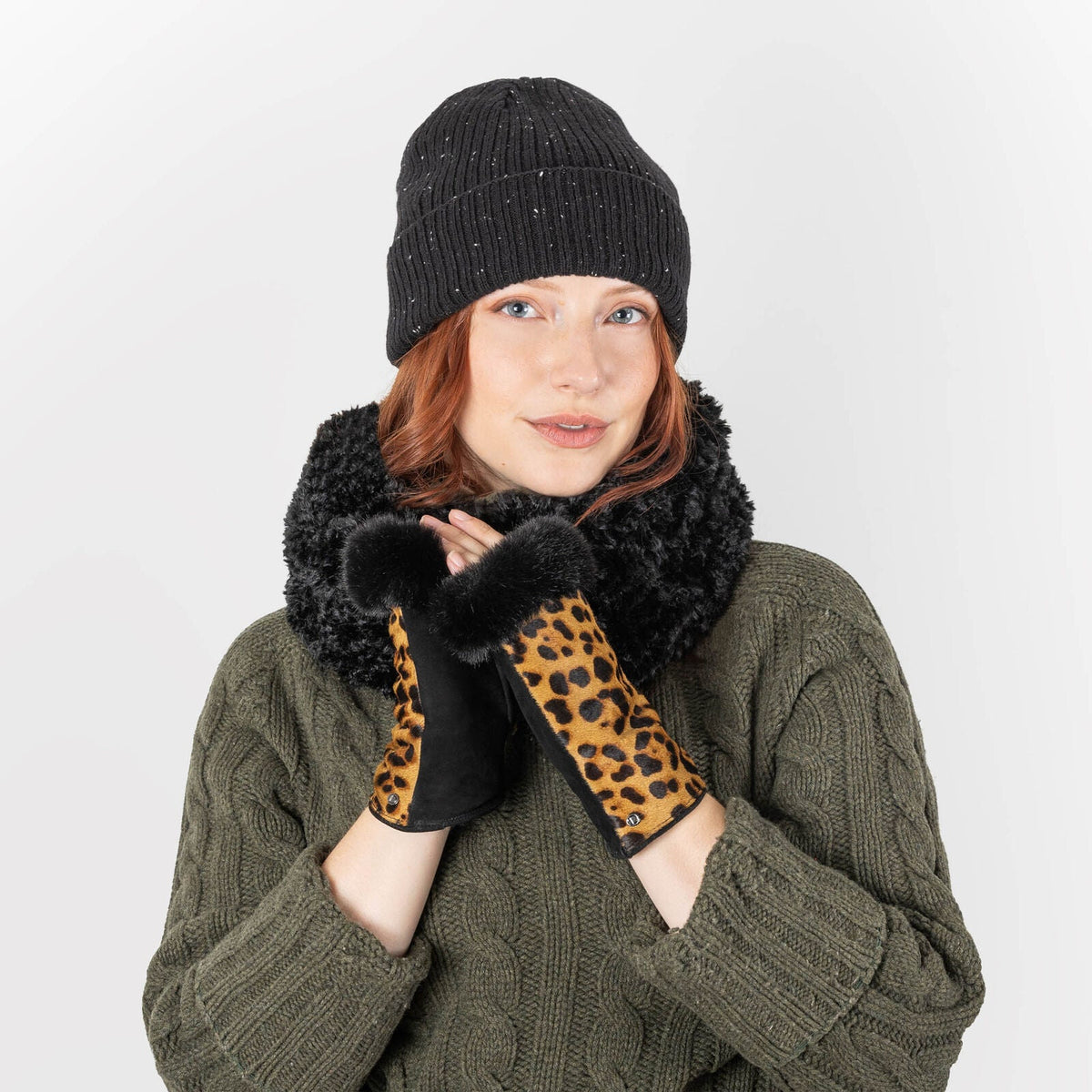 Dents Womens Ribbed Knit Wool Blend Beanie Hat with Marl Yarn in Black