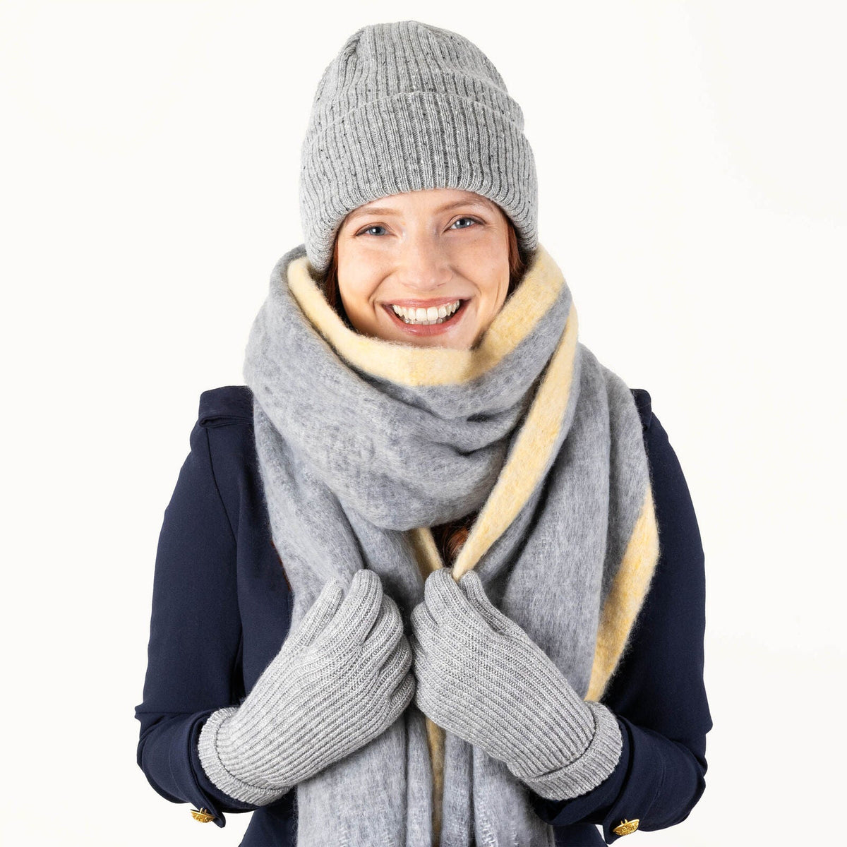 Dents Womens Ribbed Knit Wool Blend Beanie Hat with Marl Yarn in Dove Grey