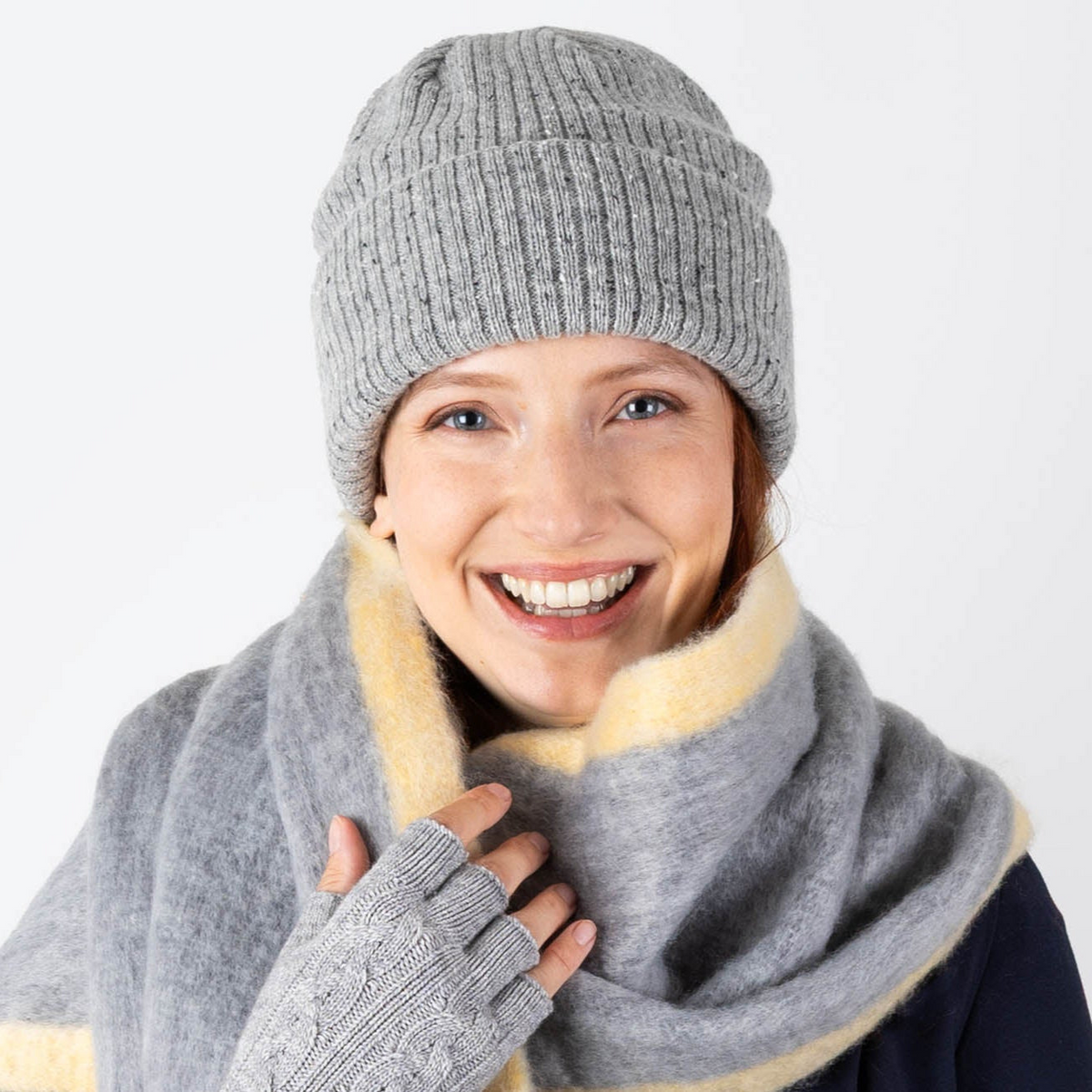 Dents Womens Ribbed Knit Wool Blend Beanie Hat with Marl Yarn in Dove Grey
