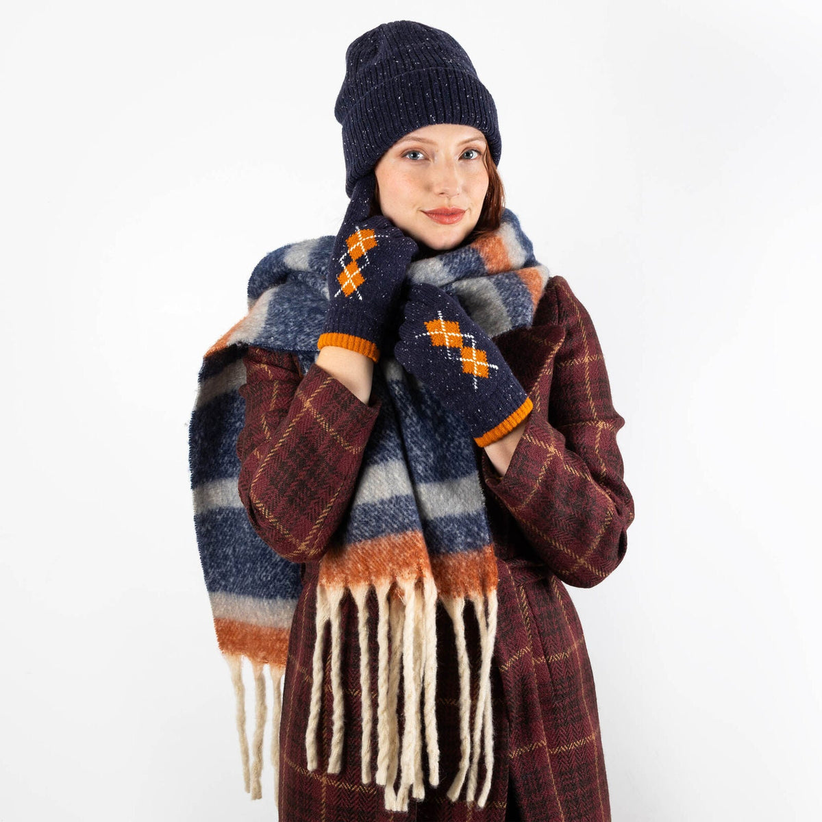 Dents Womens Ribbed Knit Wool Blend Beanie Hat with Marl Yarn in Navy