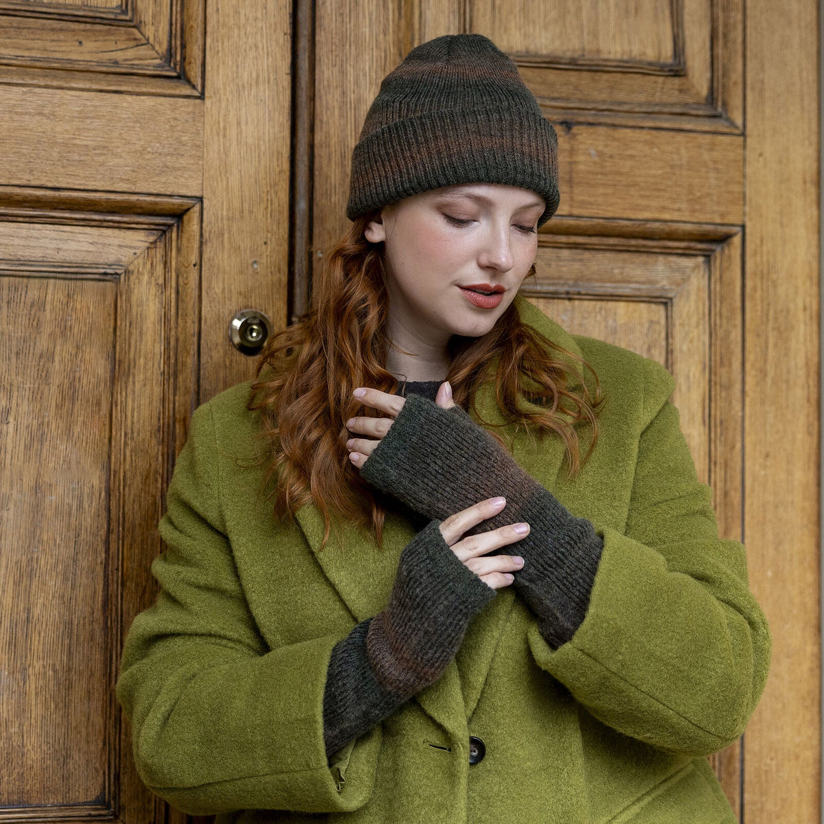 Dents Womens Ribbed Knit Beanie Hat with Ombre Pattern in Moss