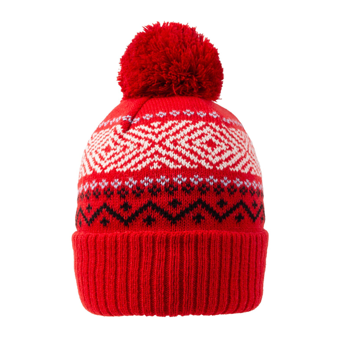 Dents Women's Jacquard Knitted Bobble Hat w/ Faux Fur Pom Pom & Cosy Lining in Berry