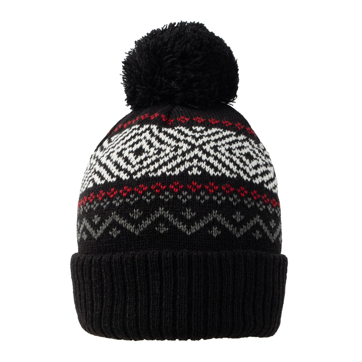 Dents Women's Jacquard Knitted Bobble Hat w/ Faux Fur Pom Pom & Cosy Lining in Black