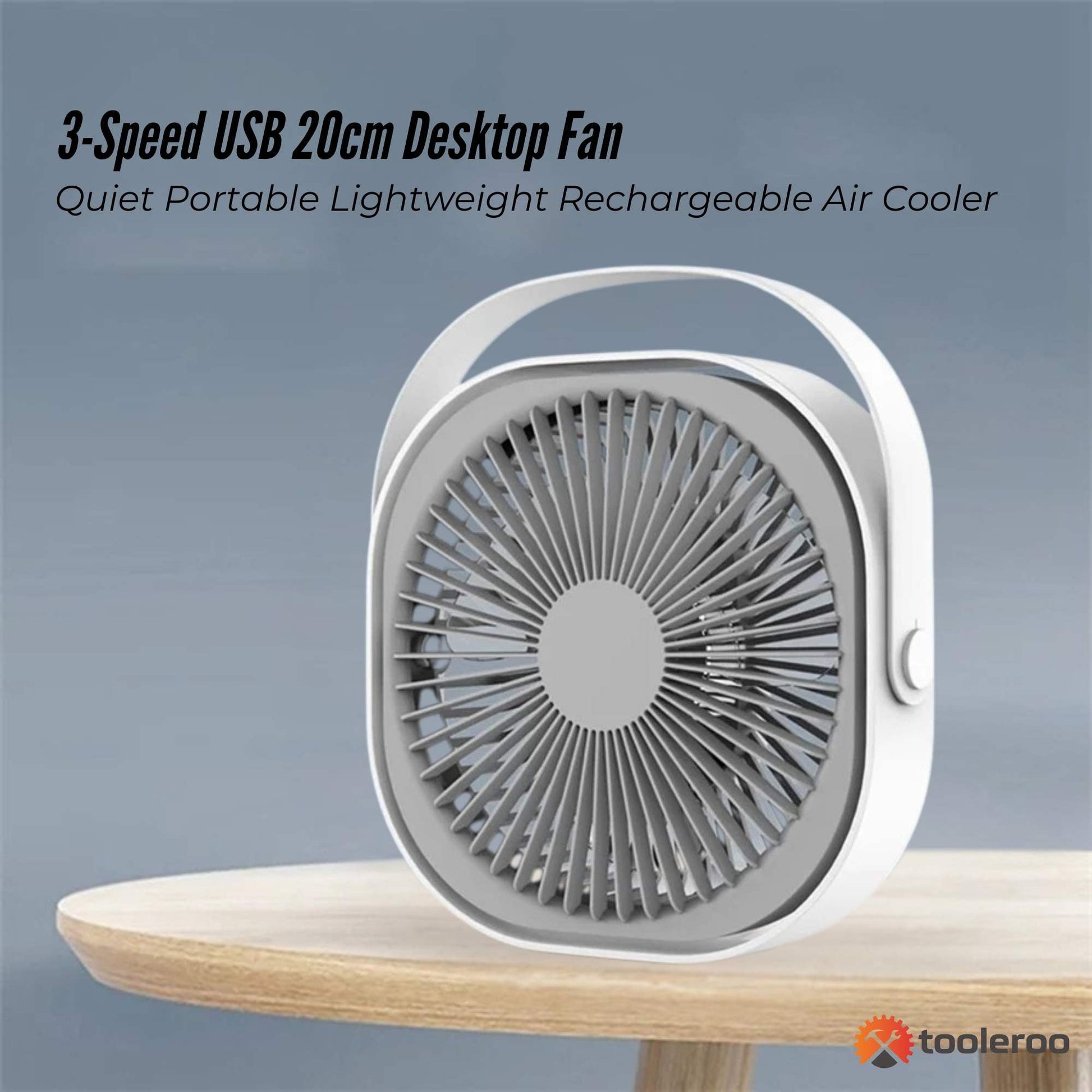 3-Speed USB 20cm Desktop Fan – Quiet Portable Lightweight Rechargeable Cooler-1