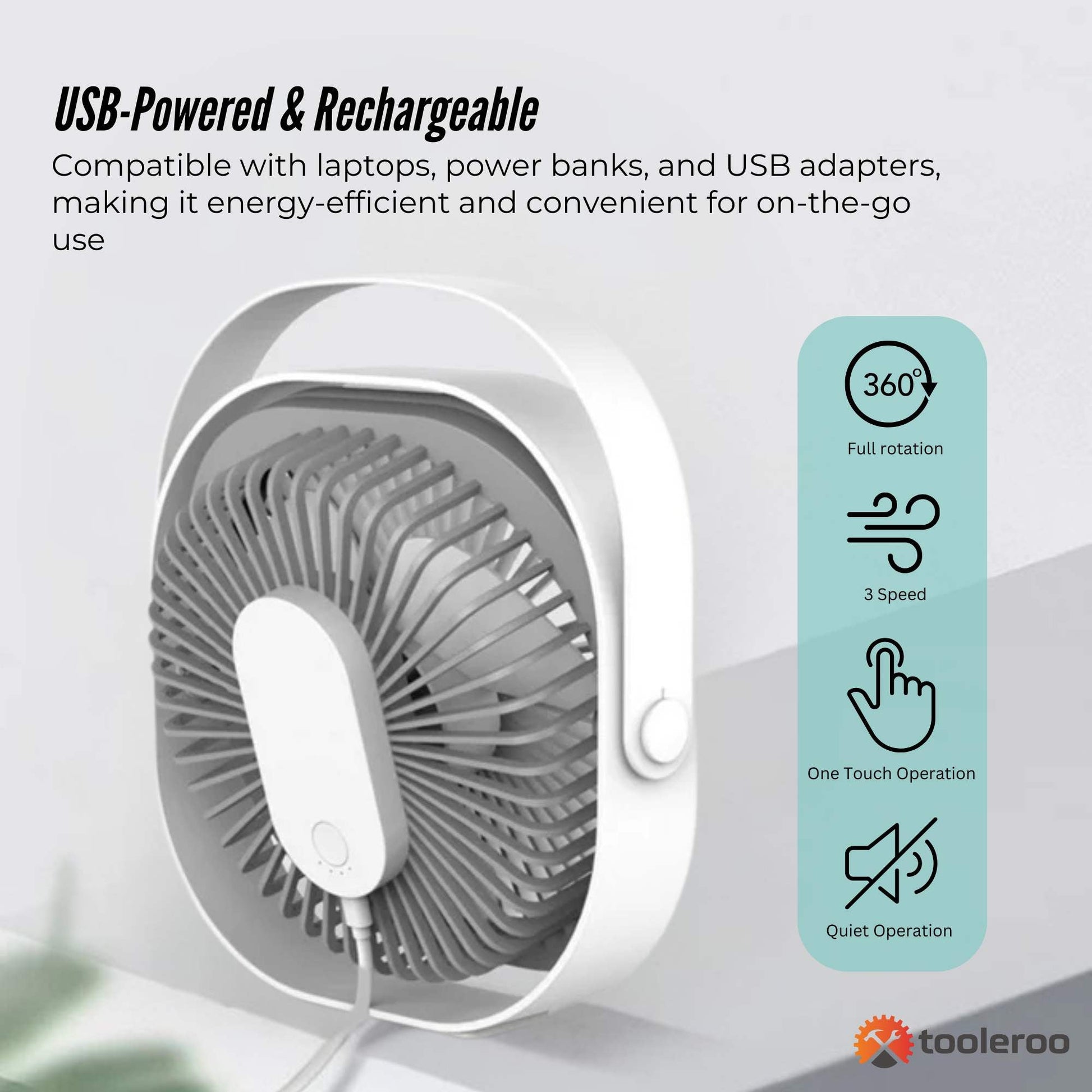 3-Speed USB 20cm Desktop Fan – Quiet Portable Lightweight Rechargeable Cooler-3