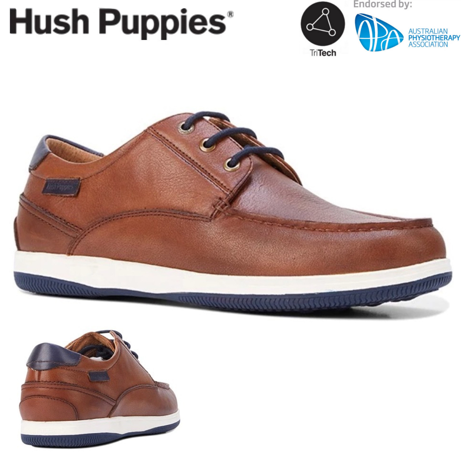 HUSH PUPPIES Mens Dusty Smooth Leather Shoes Formal or Casual - Dark Tan-1