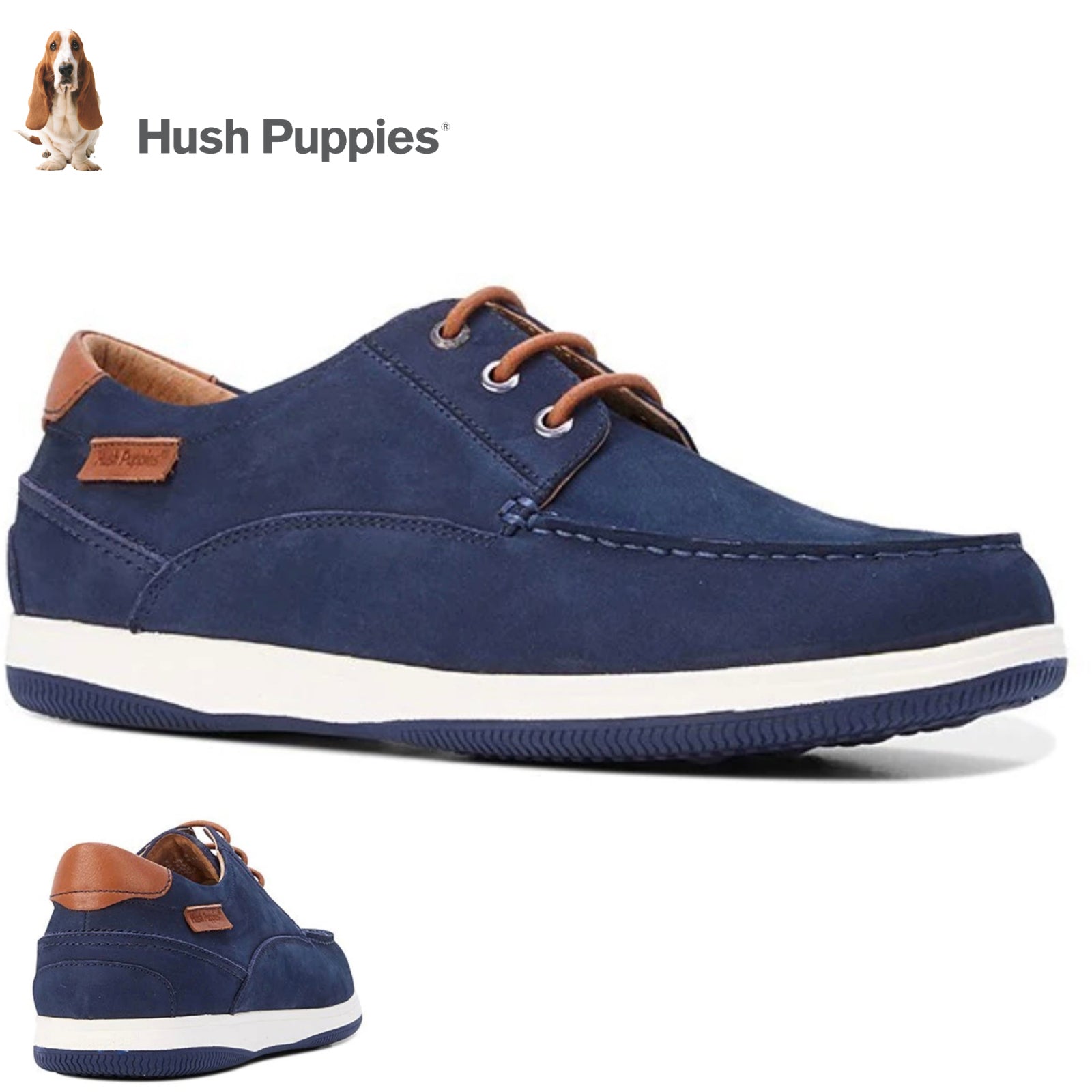 HUSH PUPPIES Mens Dusty Leather Shoes Soft Casual or Formal - Navy Nubuck-1