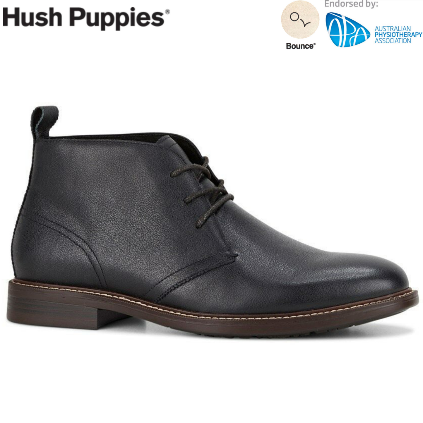 Hush Puppies Mens Harbour Leather Chukka Shoes Ankle Lace-Up Bounce 2.0 - Black-1