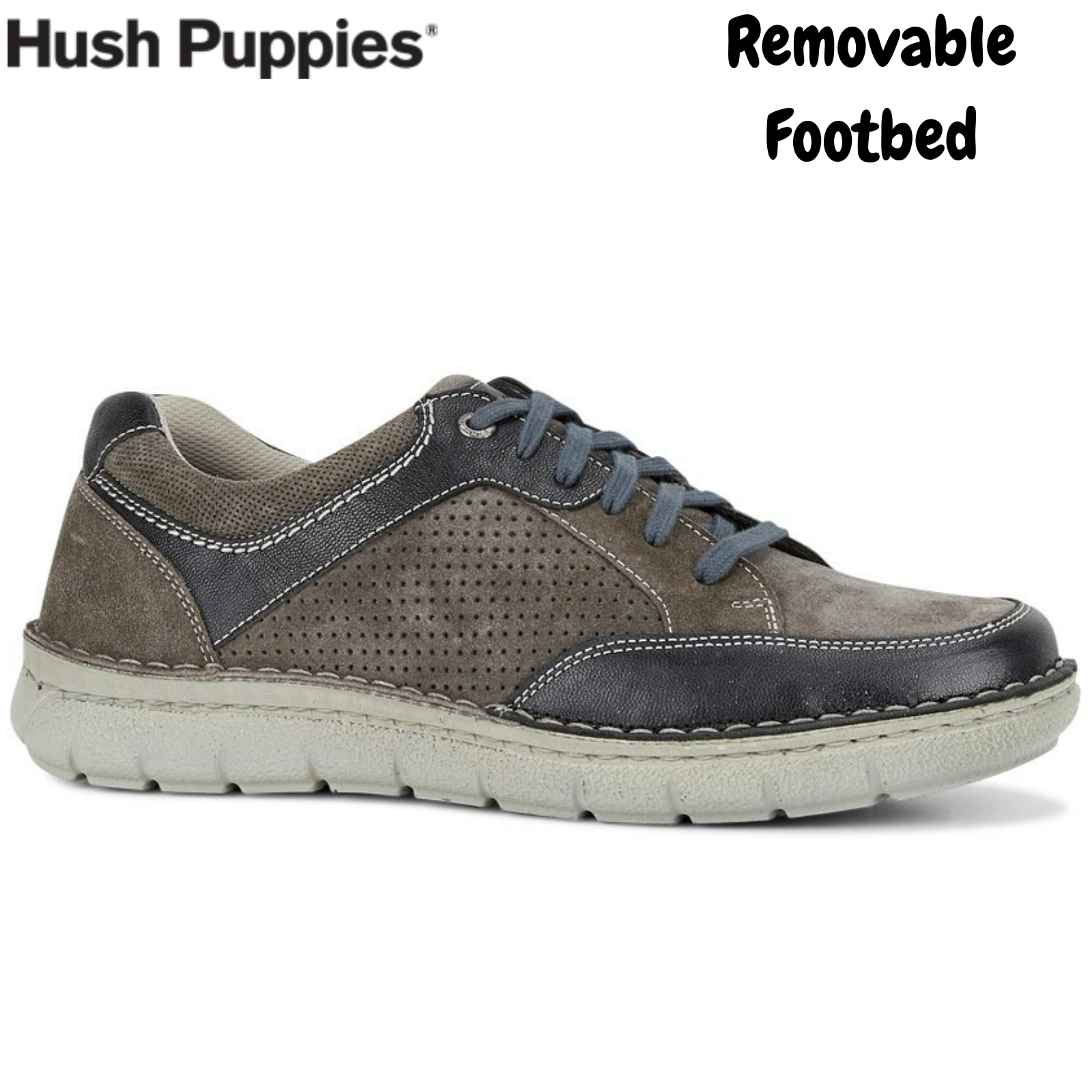 Hush Puppies Mens Casual Shoes Lace Up Comfort EE Wide Fit Everyday - Grey-1