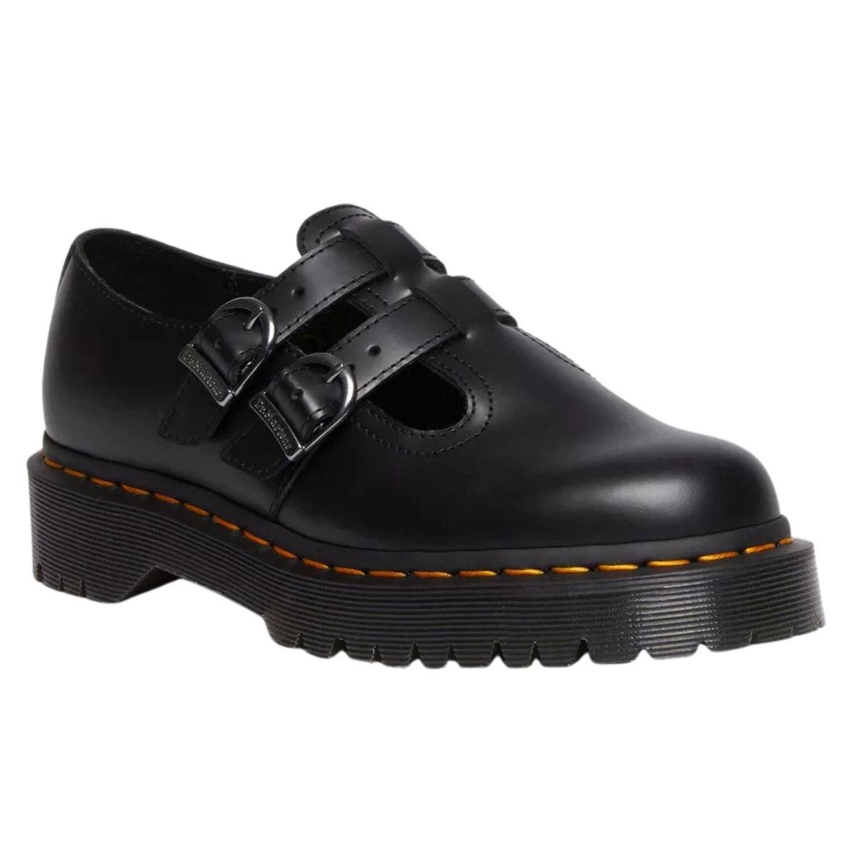Dr. Martens 8065 II Bex Smooth Platform Double Buckle Leather Mary Jane Shoes in Black
