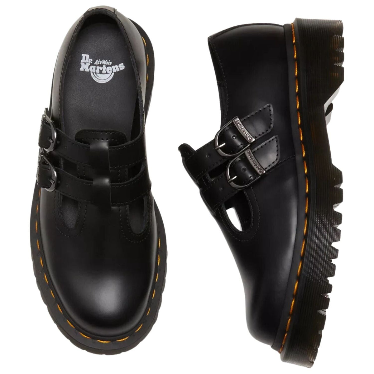 Dr. Martens 8065 II Bex Smooth Platform Double Buckle Leather Mary Jane Shoes in Black