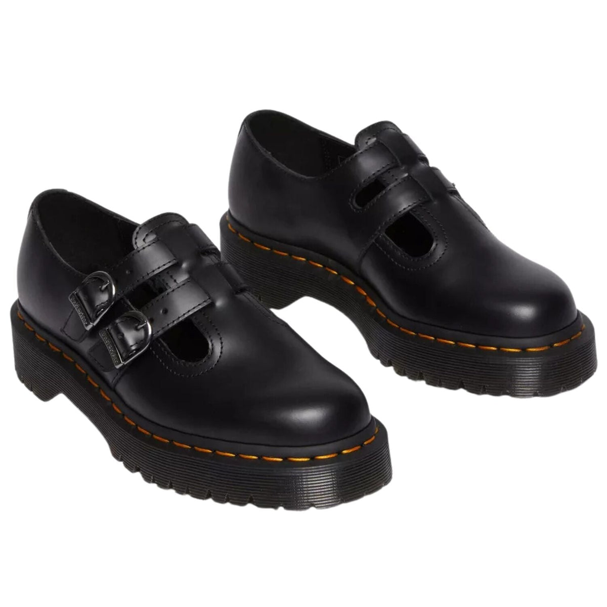 Dr. Martens 8065 II Bex Smooth Platform Double Buckle Leather Mary Jane Shoes in Black