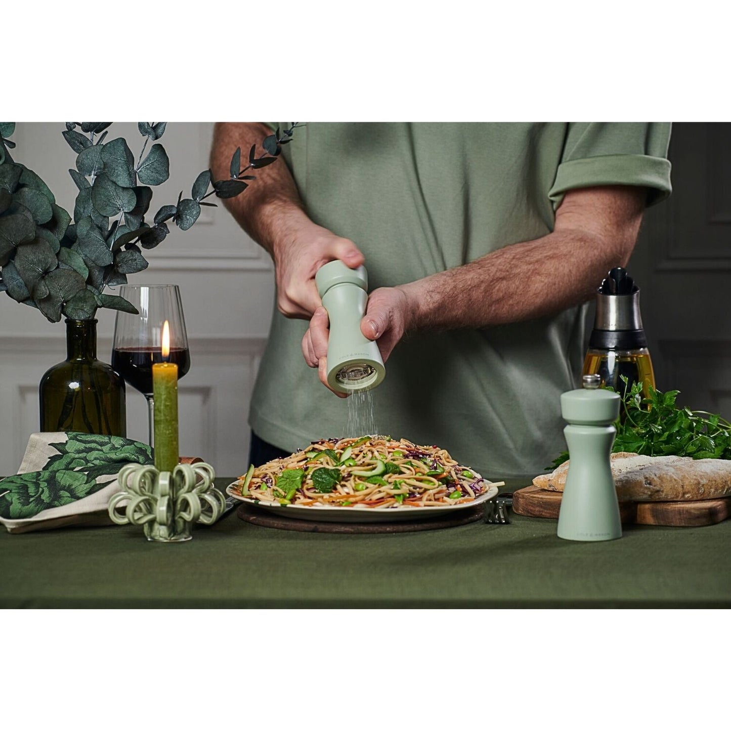 Cole & Mason Kenton Salt & Pepper Mill 15cm Rubberwood Ceramic Grinder - Sage