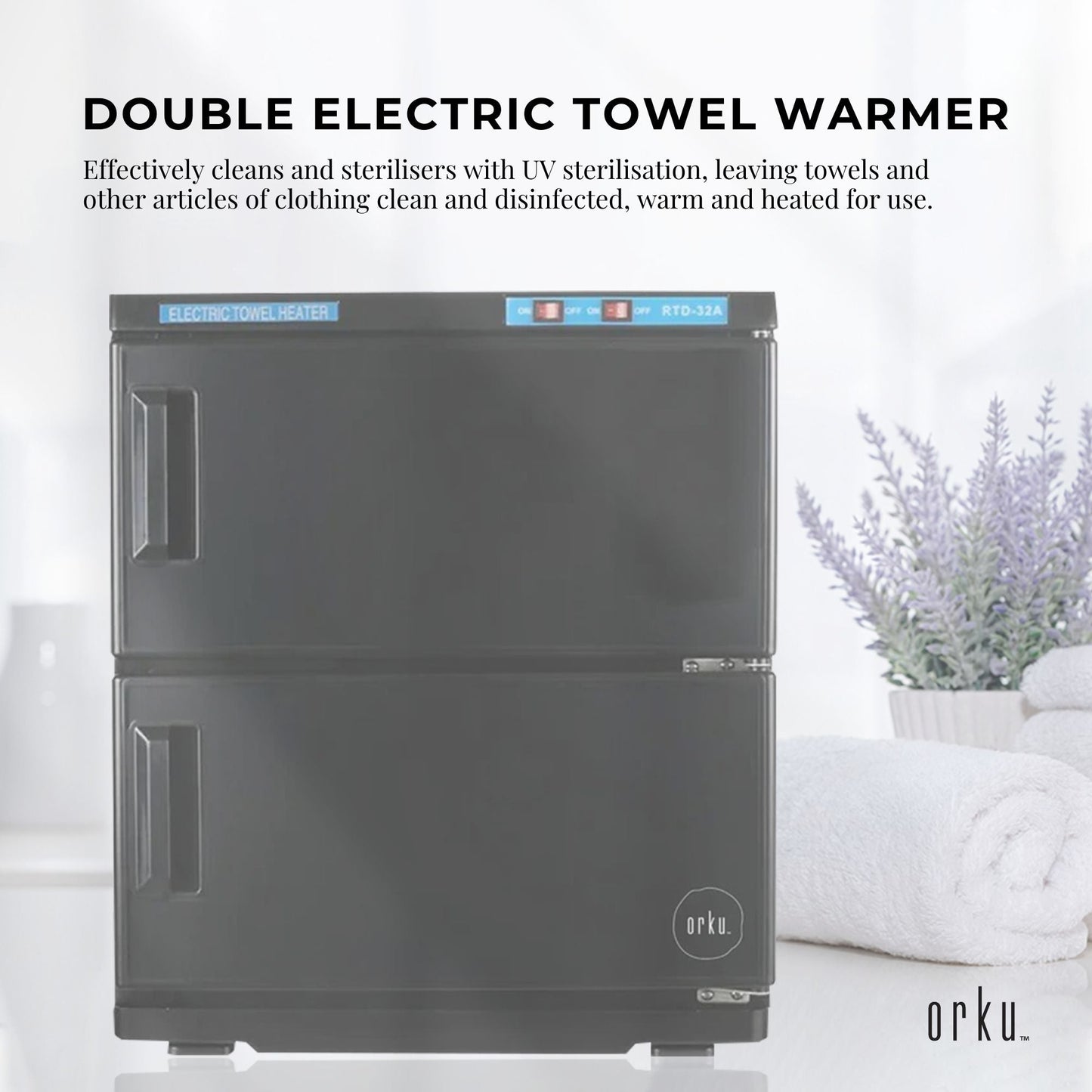 32L Black UV Electric Towel Warmer Steriliser Cabinet Beauty Spa Heat Sanitiser-1