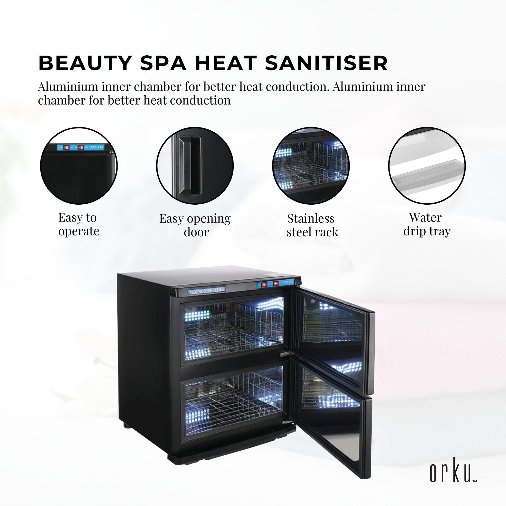 32L Black UV Electric Towel Warmer Steriliser Cabinet Beauty Spa Heat Sanitiser-3