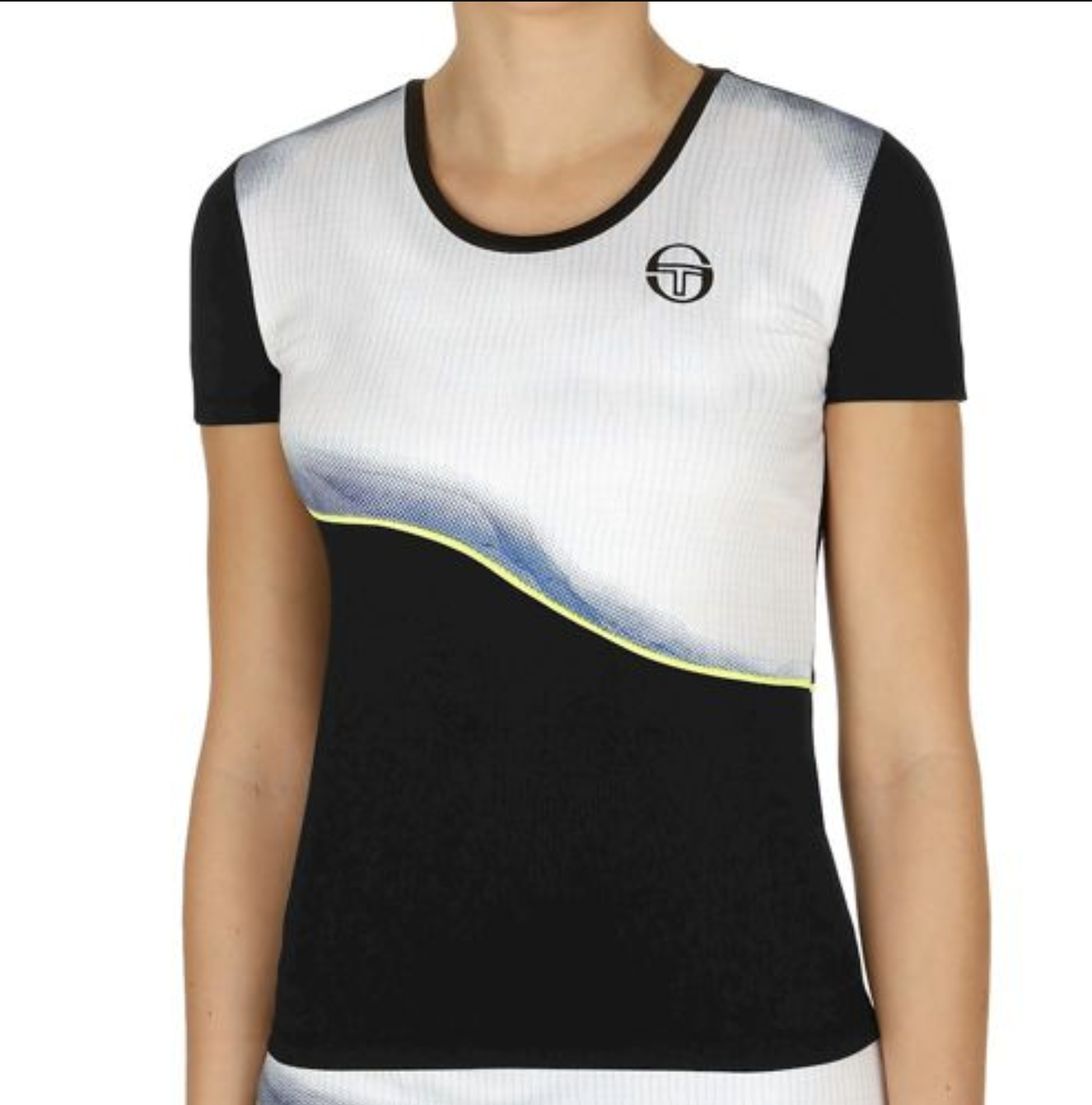 Sergio Tacchini Womens Grid Coast Short Sleeve T-Shirt Tennis Sport - Black/White/Yellow-3