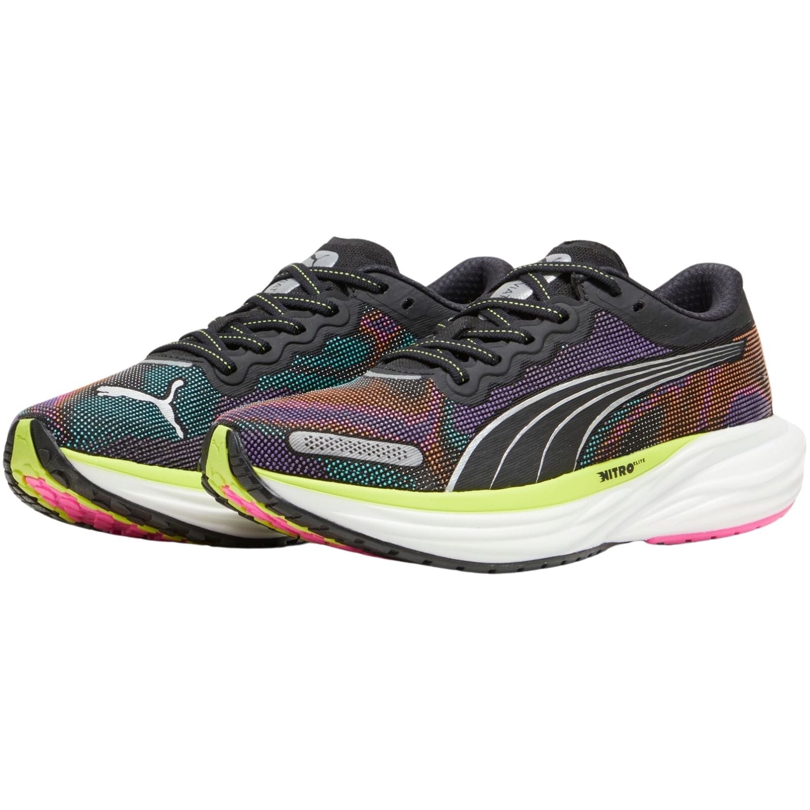 Puma Deviate Nitro 2 Womens Running Shoes in Black / Lime / Pink - Size US 8-3