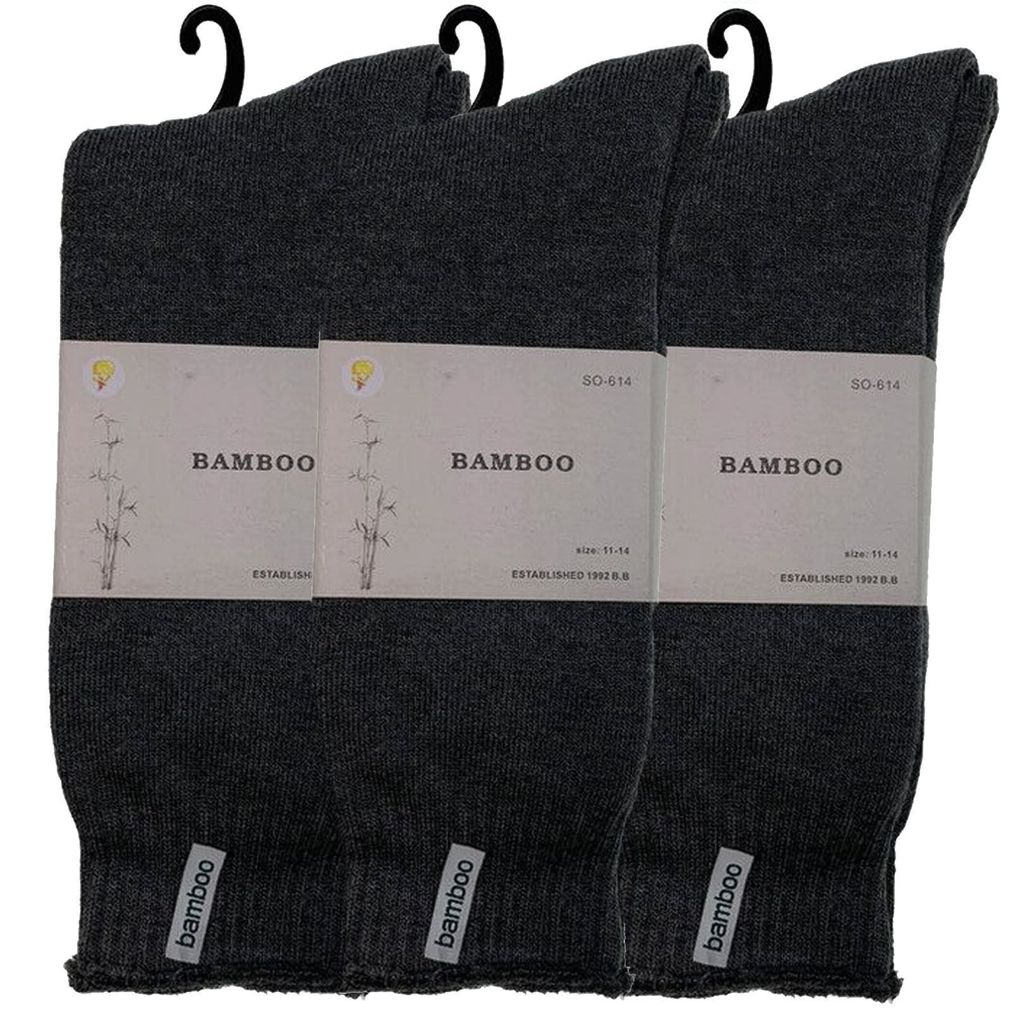 3 Pairs PREMIUM BAMBOO SOCKS Mens Heavy Duty Thick Work Socks BULK Cushion - Charcoal Grey