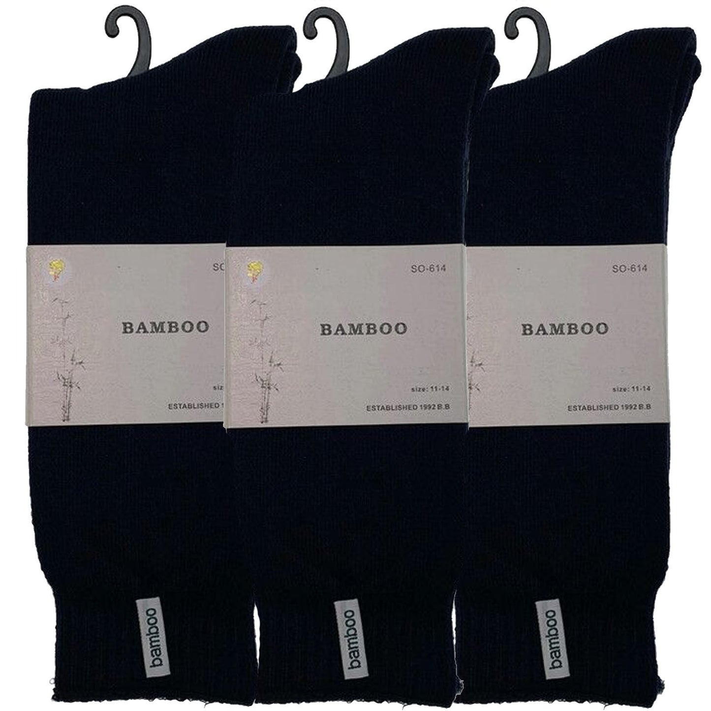 3 Pairs PREMIUM BAMBOO SOCKS Mens Heavy Duty Thick Work Socks BULK Cushion - Navy Blue