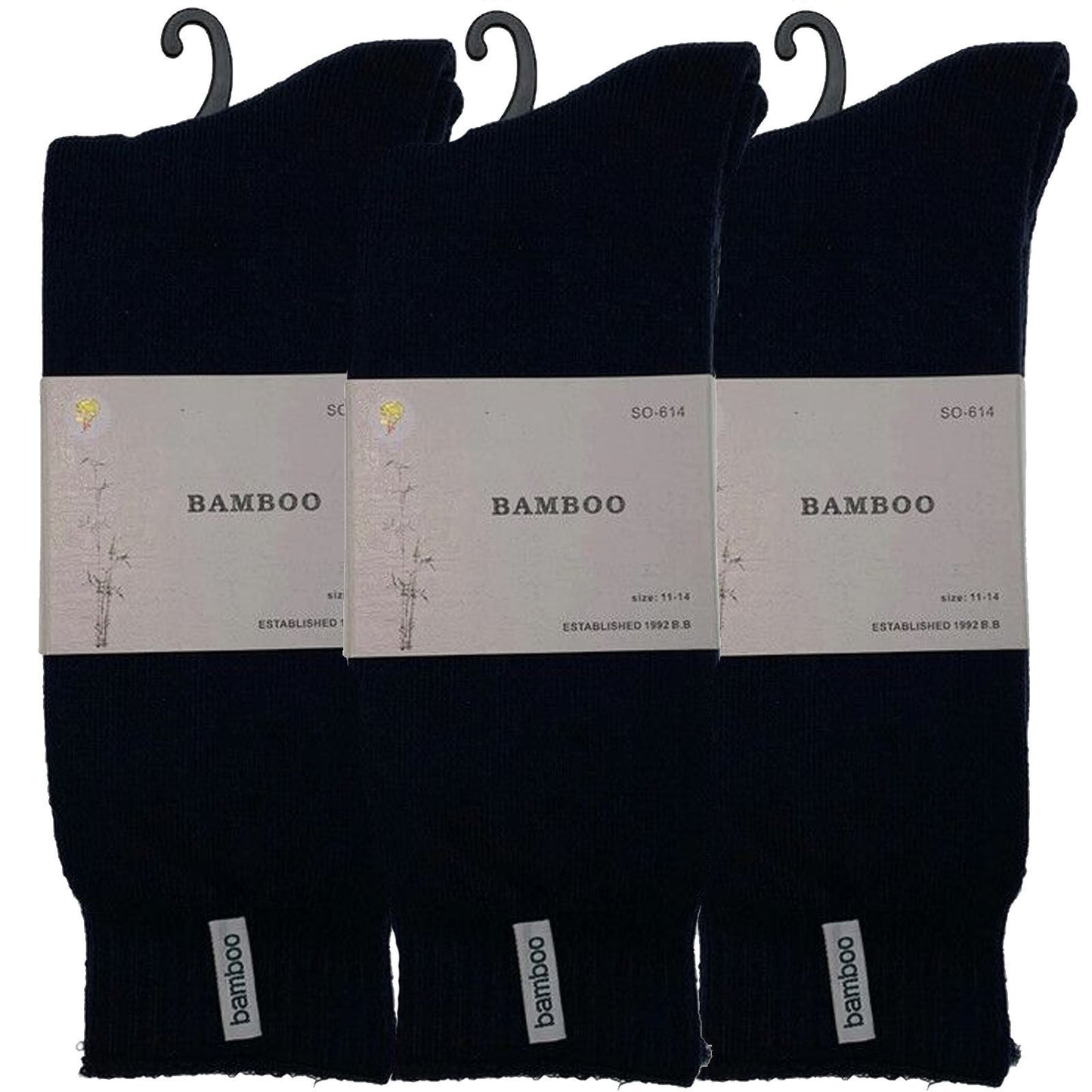 3 Pairs PREMIUM BAMBOO SOCKS Mens Heavy Duty Thick Work Socks BULK Cushion - Navy Blue