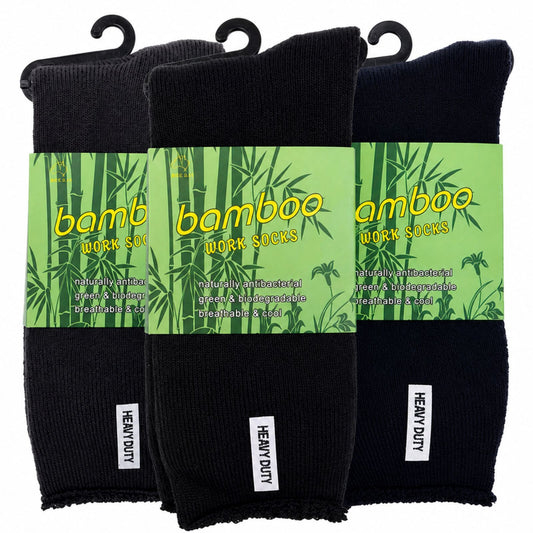 3 Pairs Mens Bamboo Rich Work Socks Thick Cushioned Anti Odour - Assorted