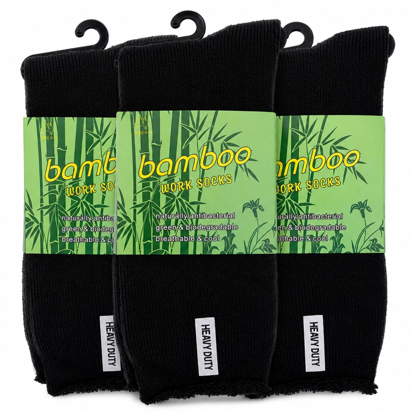 3 Pairs Mens Bamboo Rich Work Socks Thick Cushioned Anti Odour - Black