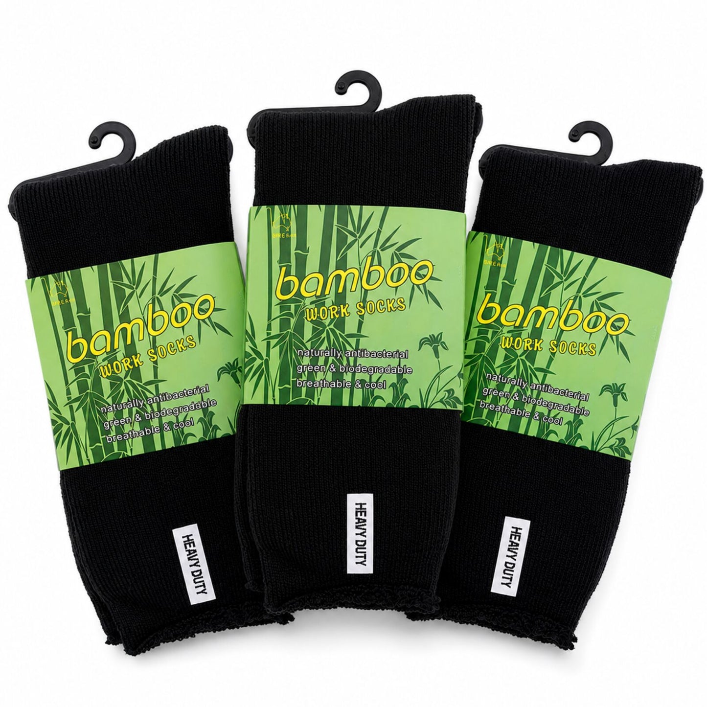 3 Pairs Mens Bamboo Rich Work Socks Thick Cushioned Anti Odour - Black