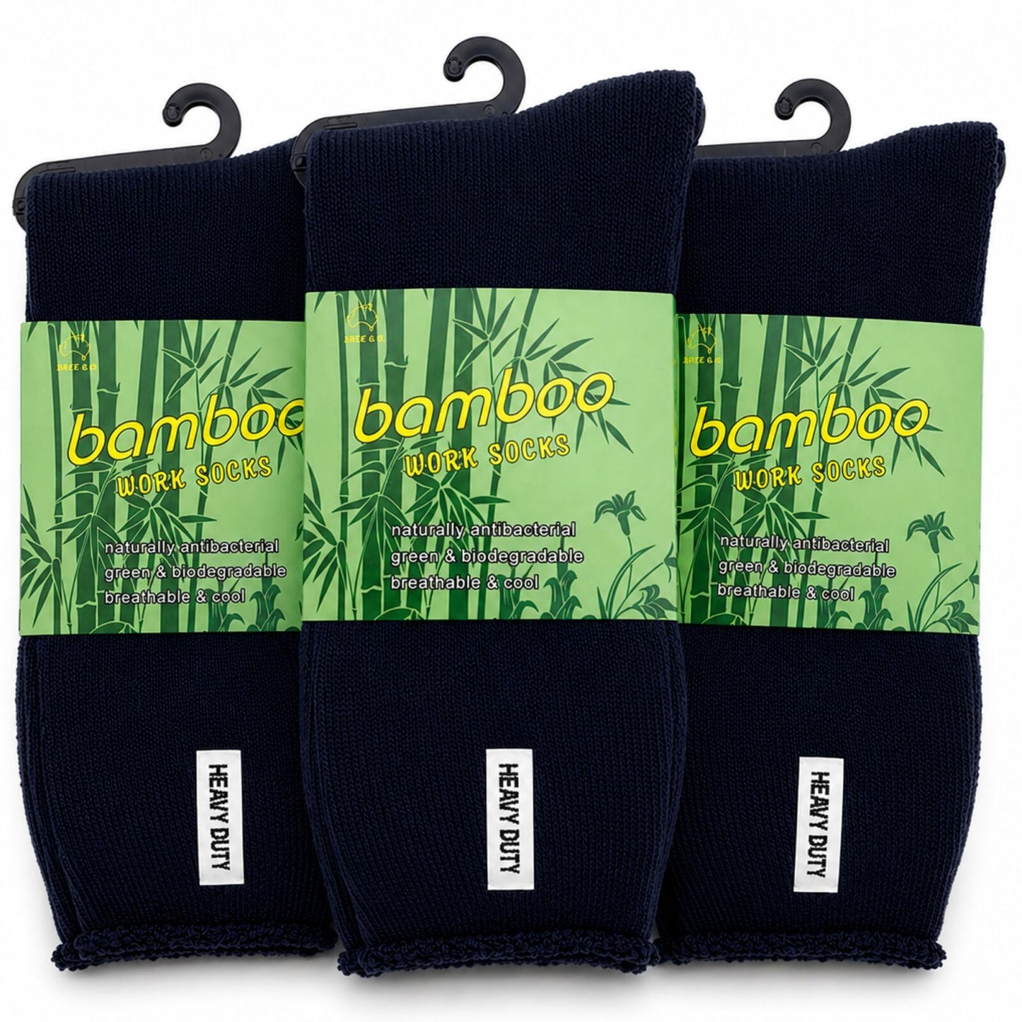 3 Pairs Mens Bamboo Rich Work Socks Thick Cushioned Anti Odour - Navy Blue