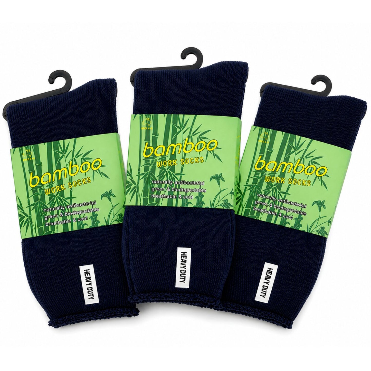 3 Pairs Mens Bamboo Rich Work Socks Thick Cushioned Anti Odour - Navy Blue