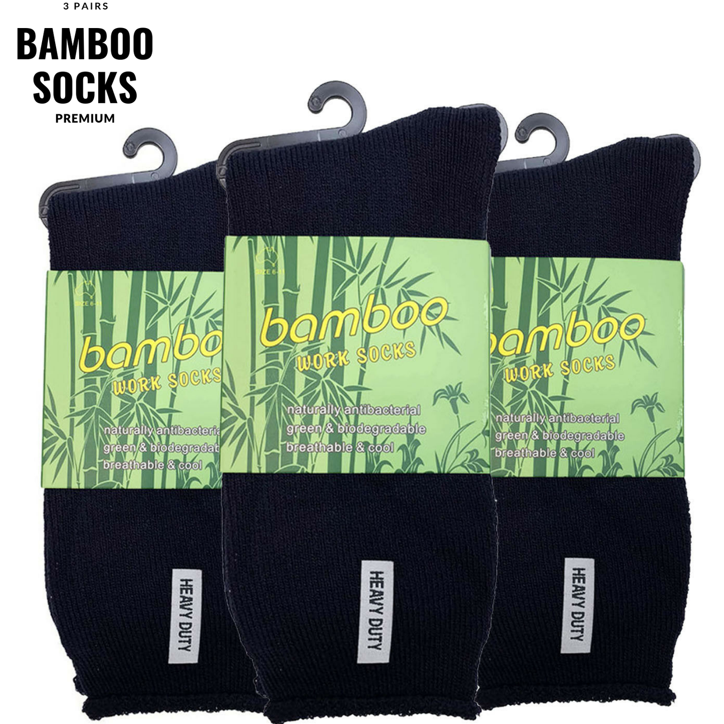 3 Pairs PREMIUM BAMBOO SOCKS Mens Heavy Duty Thick Work Socks Cushion BULK-1