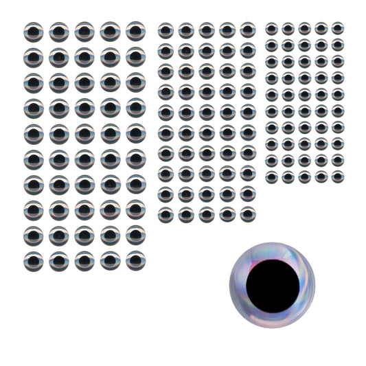 Artizan Molded Lure Eyes, 3.5, 5, 6.5mmD, Silver/Black, Qty 150-0
