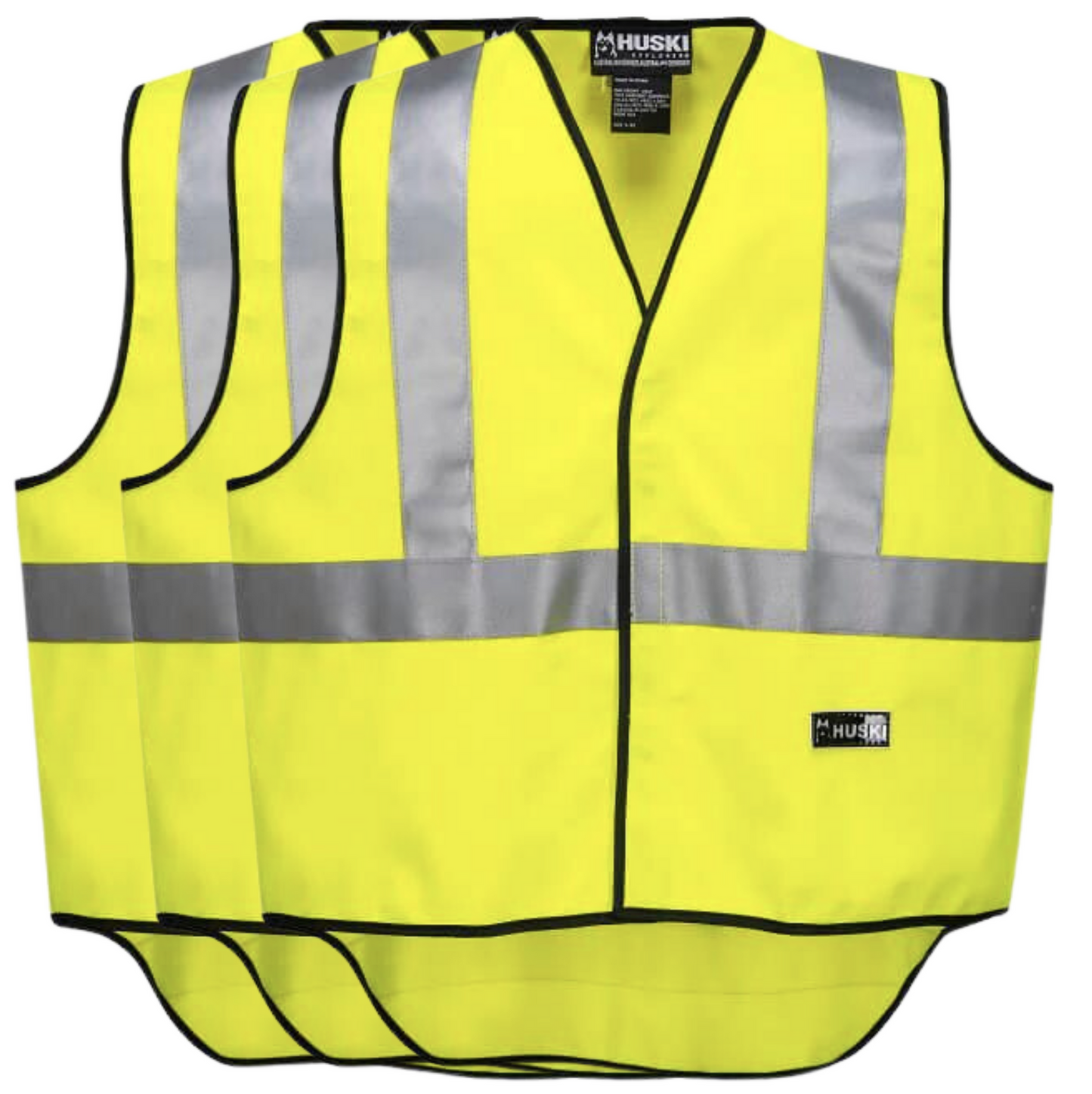 3x HUSKI Hi Vis Patrol Vest 3M Tape Safety Workwear High Visibility Bulk - Yellow-1