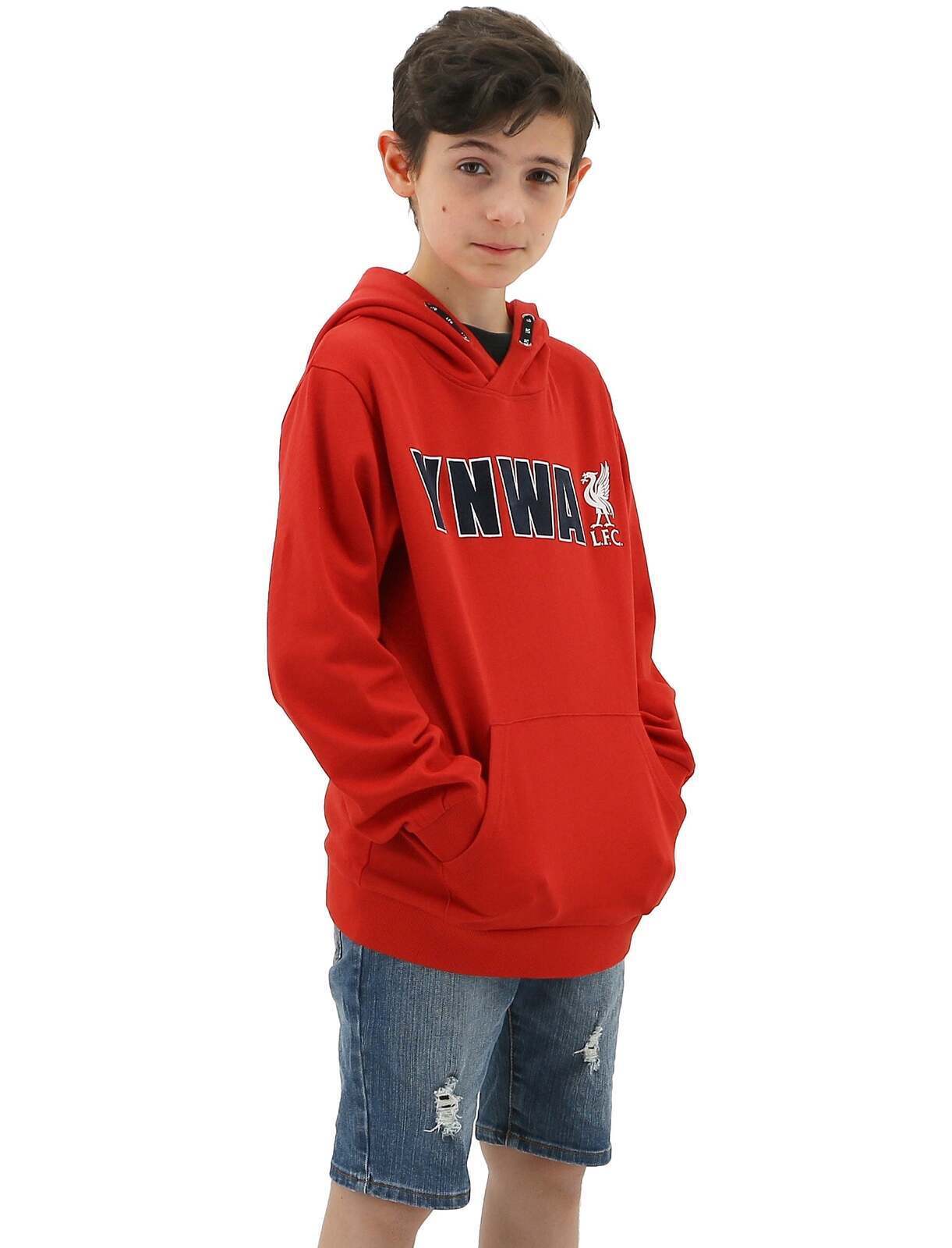 Liverpool FC Youth Boys Hoodie Jumper LFC YNWA Firebird Hoody - Red-0