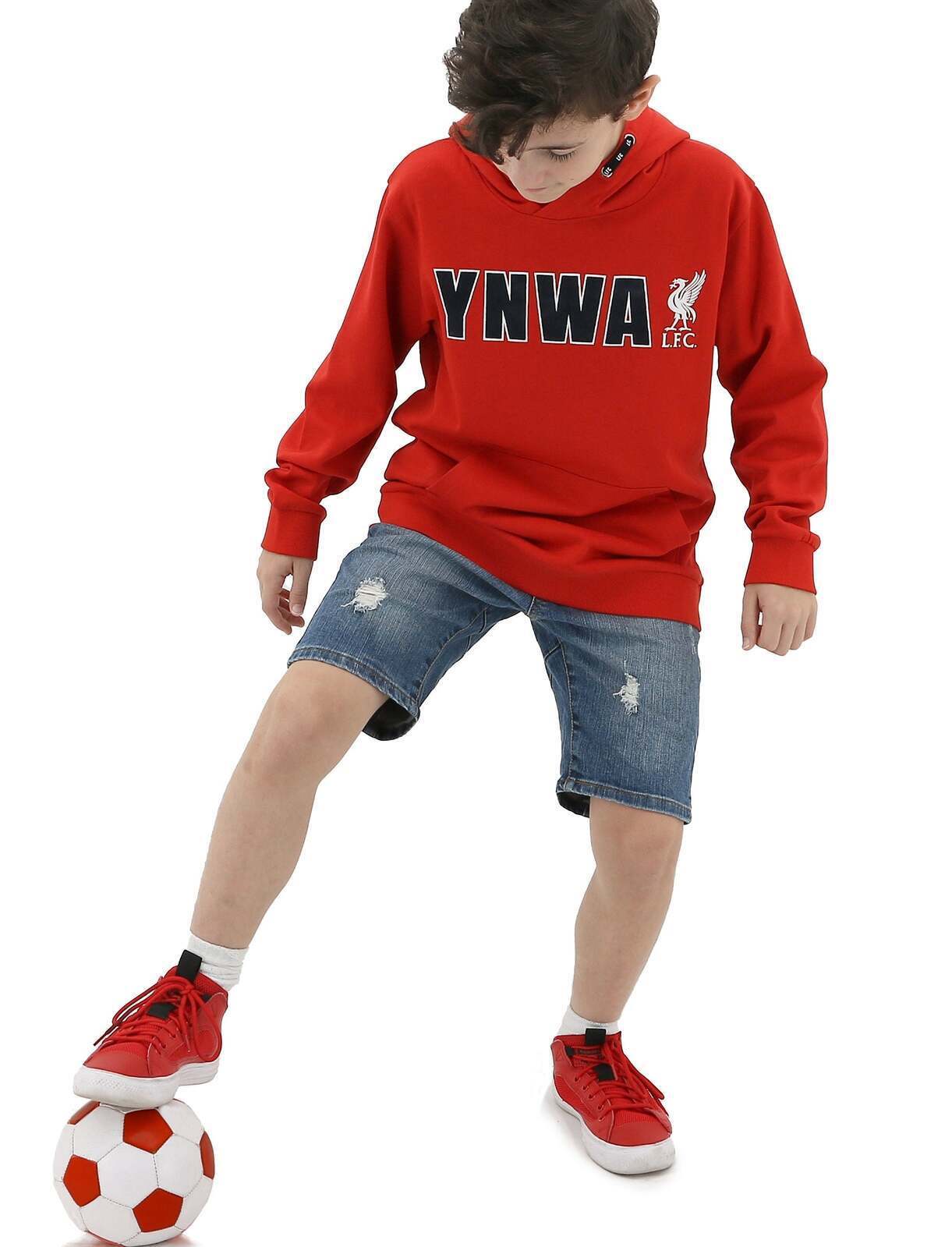 Liverpool FC Youth Boys Hoodie Jumper LFC YNWA Firebird Hoody - Red-3
