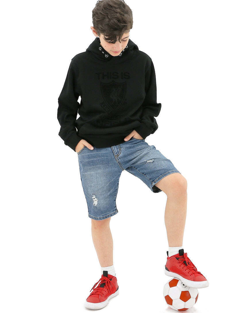 Liverpool FC Youth Boys Hoodie Jumper LFC Anfield Hoody - Black-0