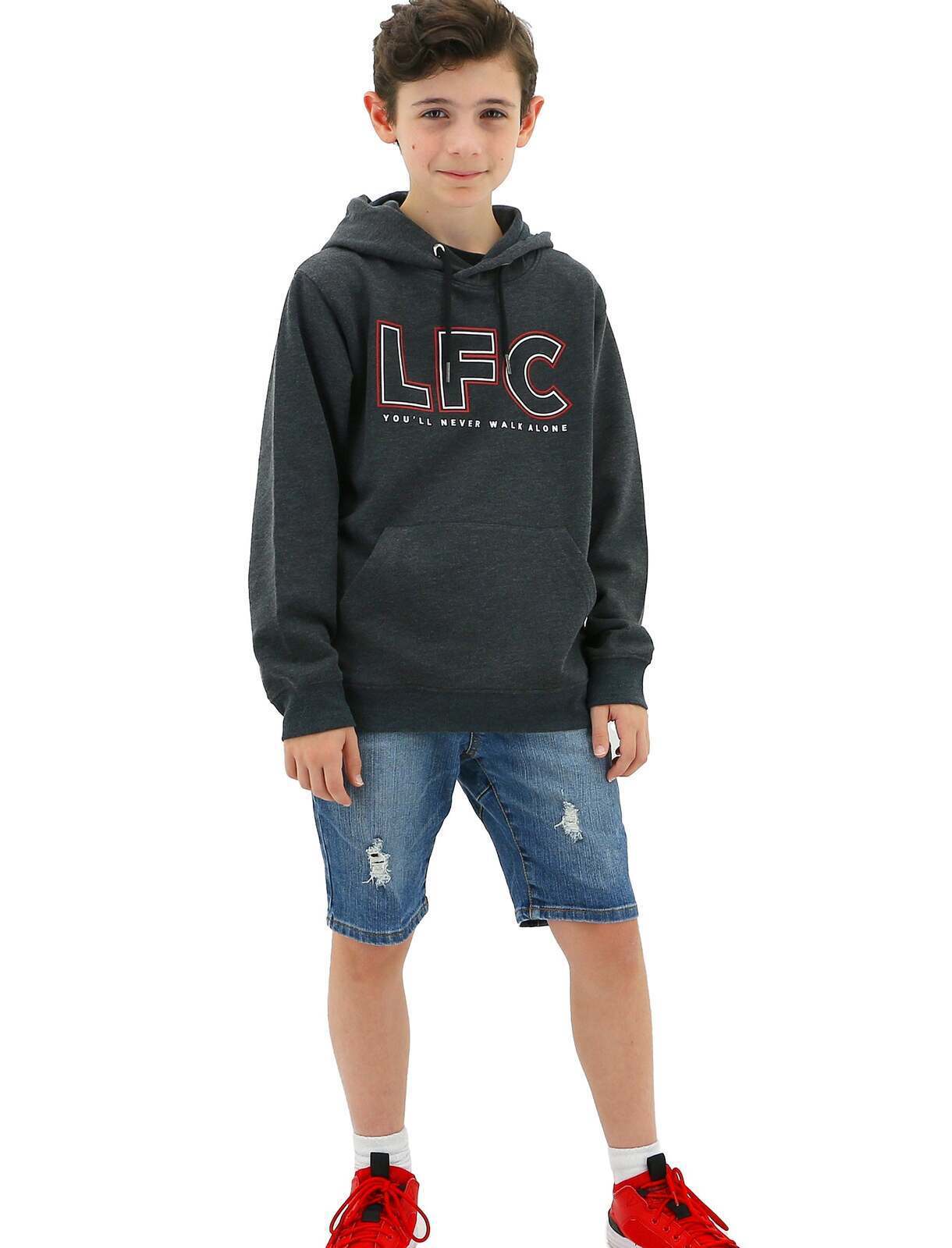 Liverpool FC Youth Boys Hoodie Jumper LFC Anfield Hoody - Grey-1