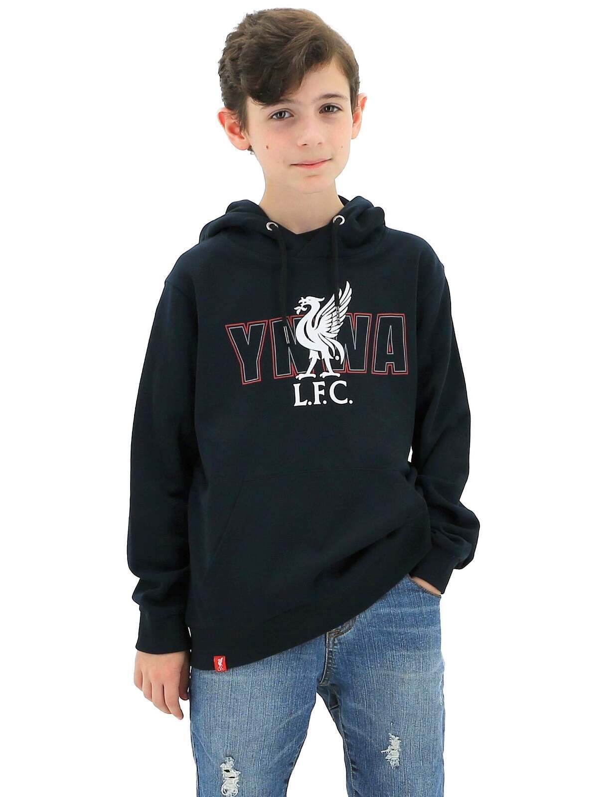 Liverpool FC Youth Boys Hoodie Jumper LFC YNWA Firebird Hoody - Navy-1