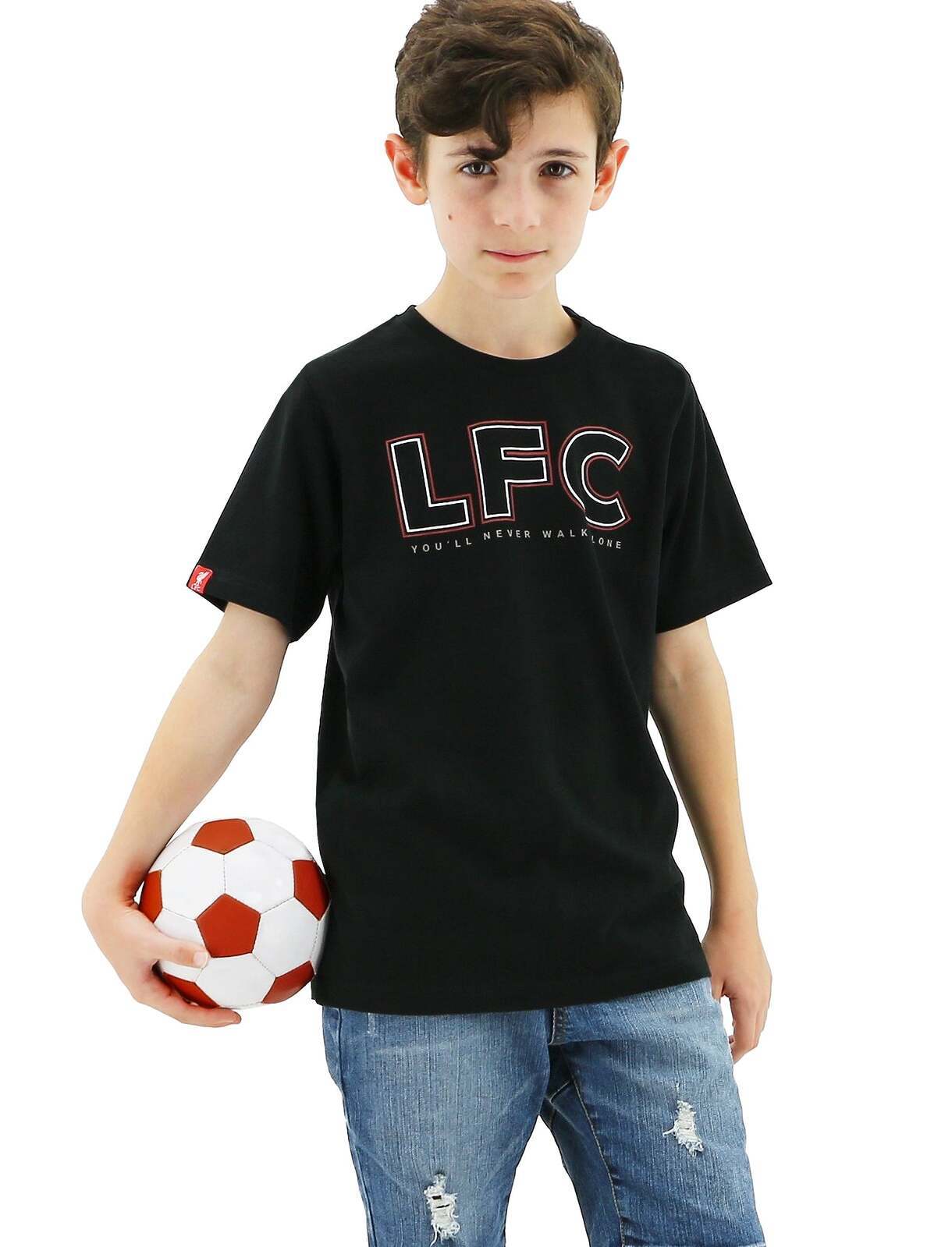Liverpool FC Youth Boys Youll Never Walk Alone T-Shirt Top Tee Soccer - Black-1