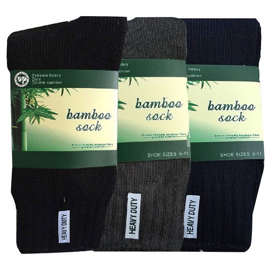 3 Pairs BAMBOO SOCKS Mens Heavy Duty Premium Thick Work Socks Cushion BULK-0
