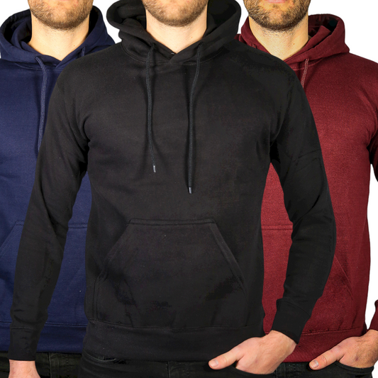 3x Adult Mens 100% Cotton Fleece Hoodie Jumper Pullover Sweater Warm Sweatshirt-0