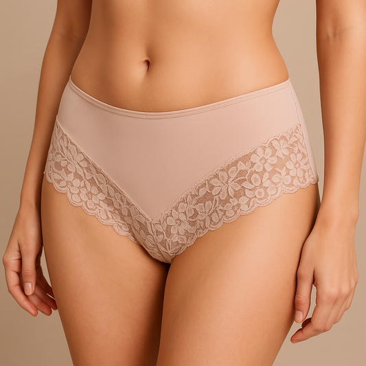 3x Womens Lace Boyshort Boyleg Full Briefs Underwear Undies in Beige-0