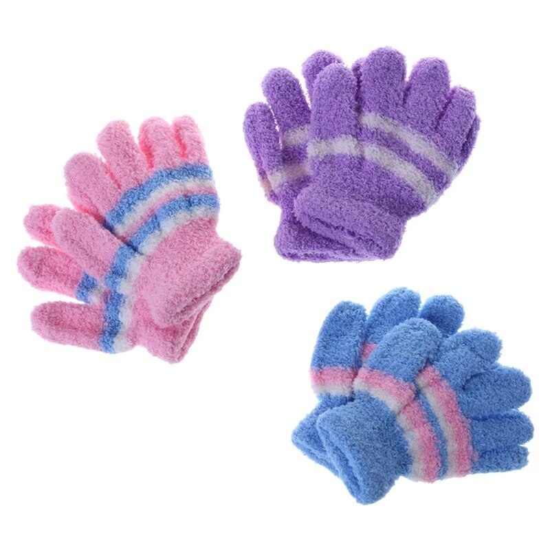 3 Pair Baby Gloves Warm Winter Full Finger Thermal Coral Fleece Kids Boys Girls-0