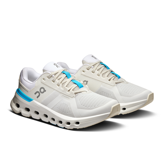 On Womens Cloudrunner 2 Running Shoes Sneakers in White/Horizon