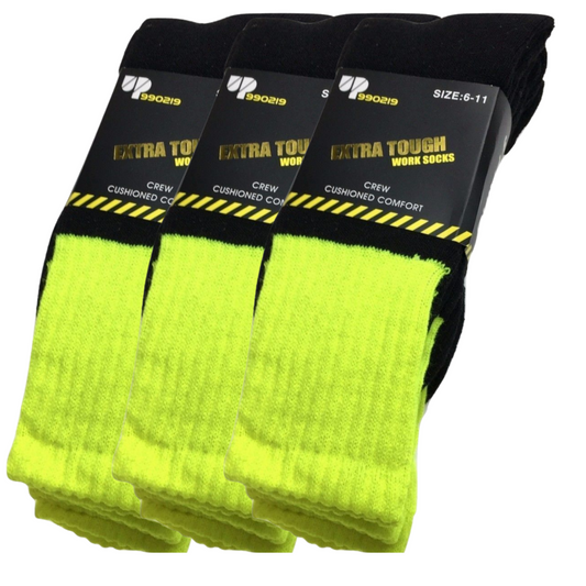 3x Pairs HI VIS SOCKS Workwear Work Safety Tradie High Visibility Fluro - Yellow-0