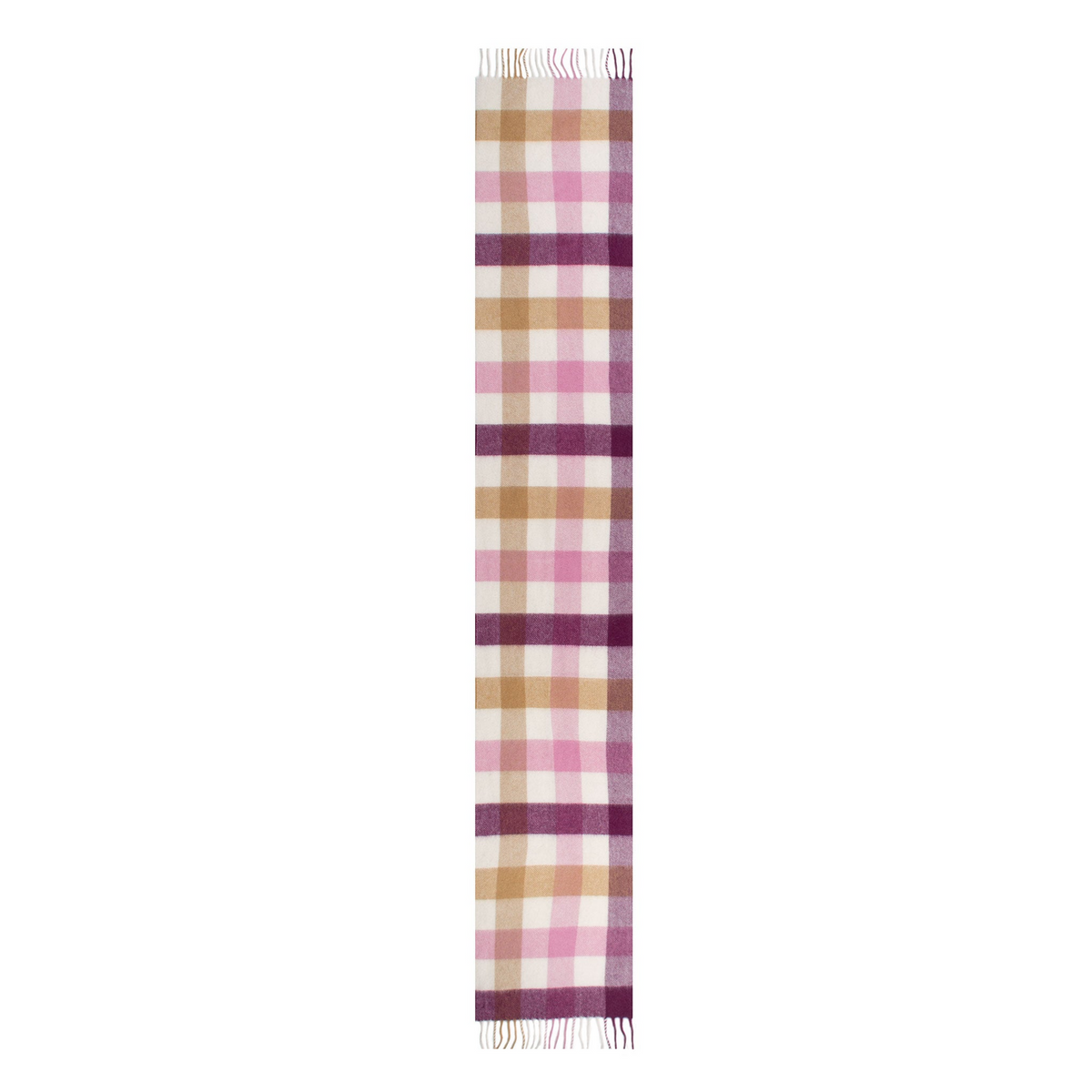 Dents Heritage Plaid Check Cashmere Wool Scarf with Tassels and Gift Box in Aubergine