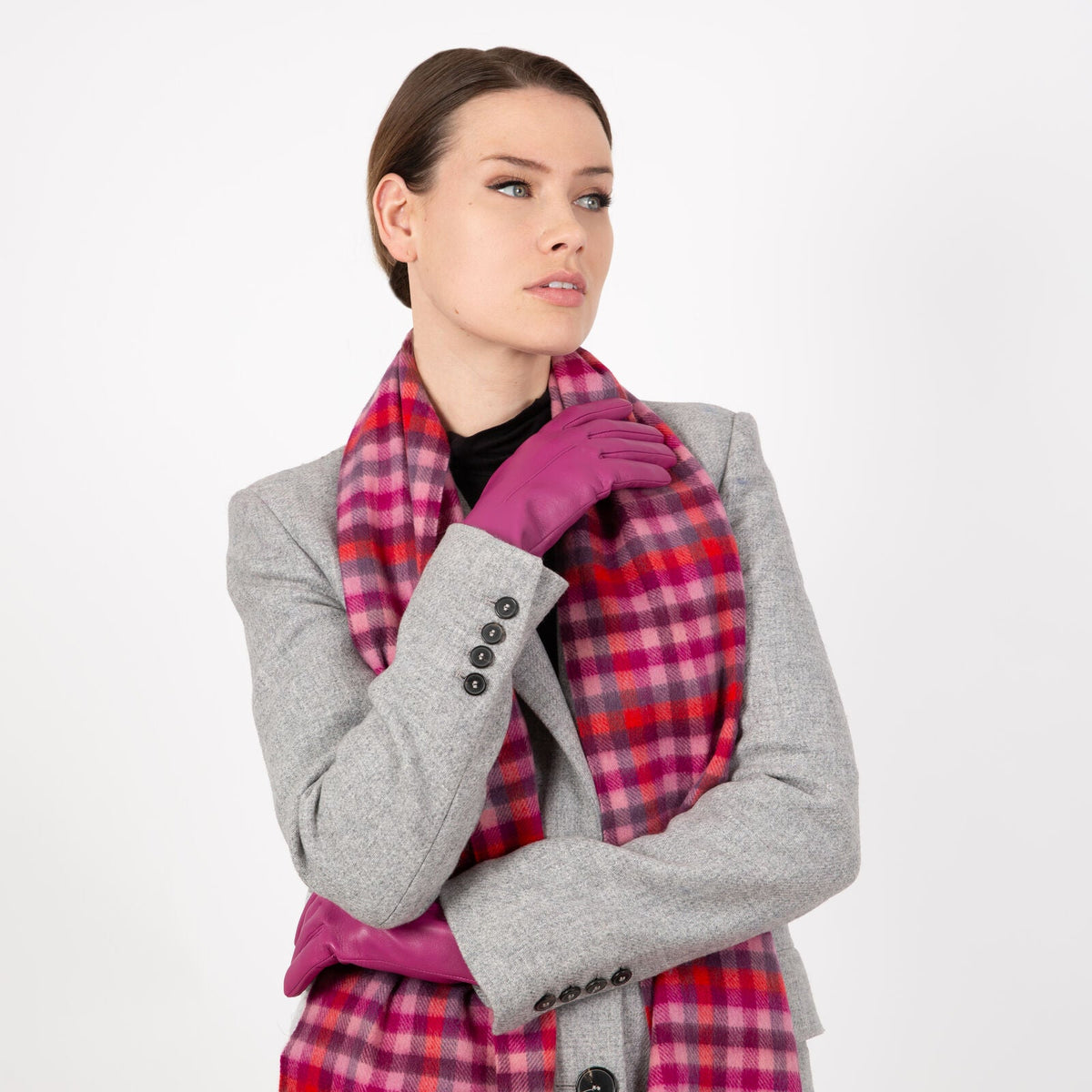 Dents Heritage Plaid Check Cashmere Scarf with Tassels and Gift Box in Scarlet Red
