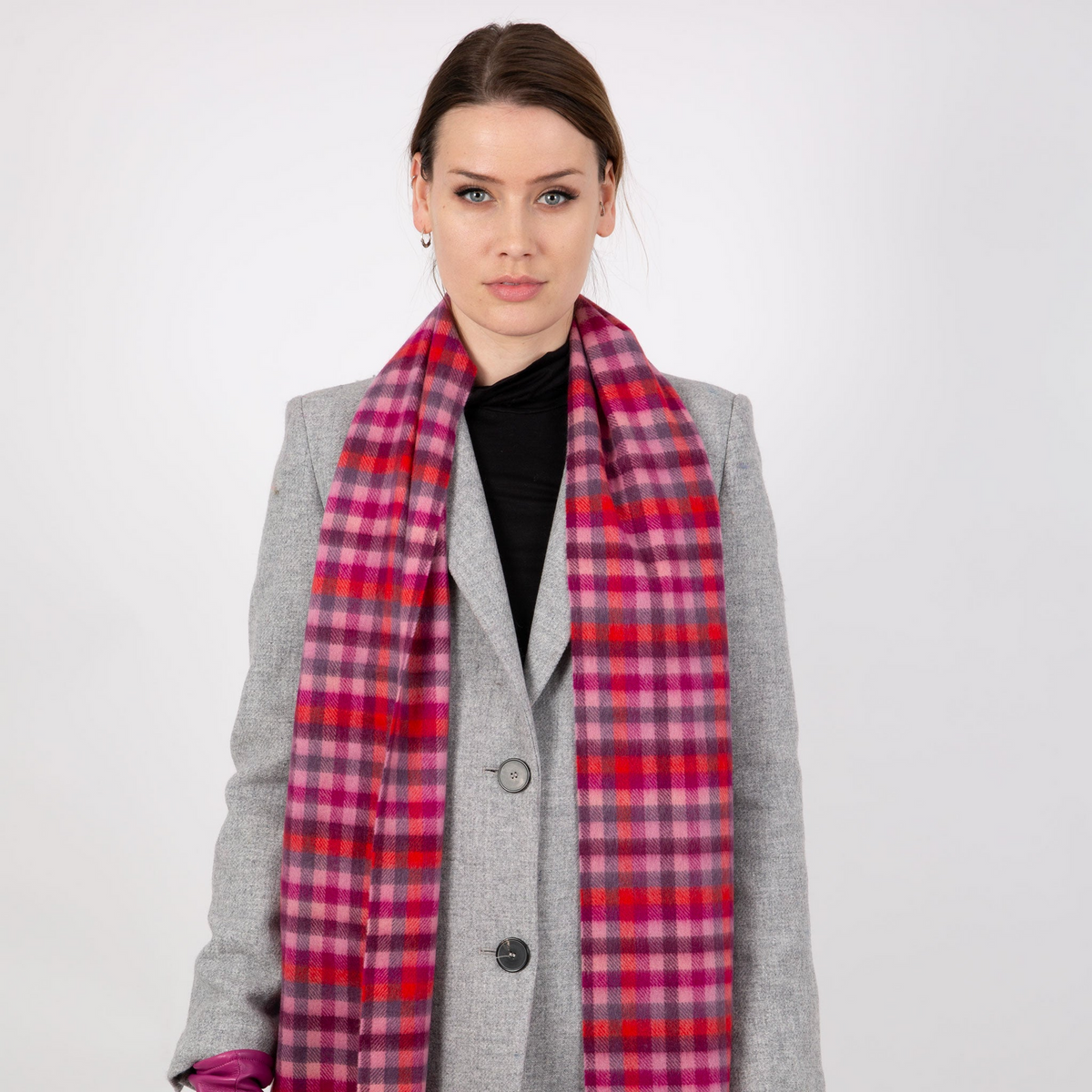 Dents Heritage Plaid Check Cashmere Scarf with Tassels and Gift Box in Scarlet Red