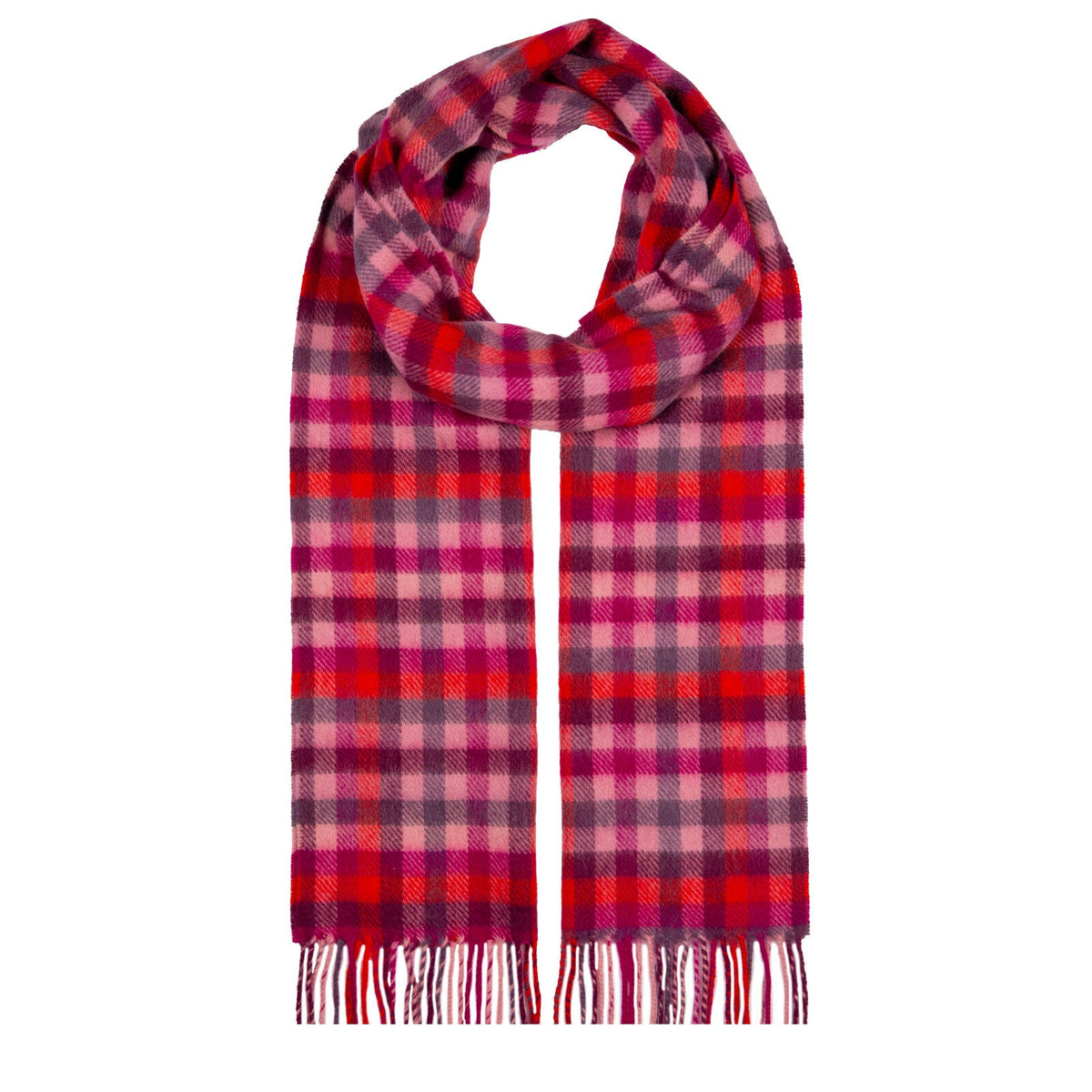 Dents Heritage Plaid Check Cashmere Scarf with Tassels and Gift Box in Scarlet Red