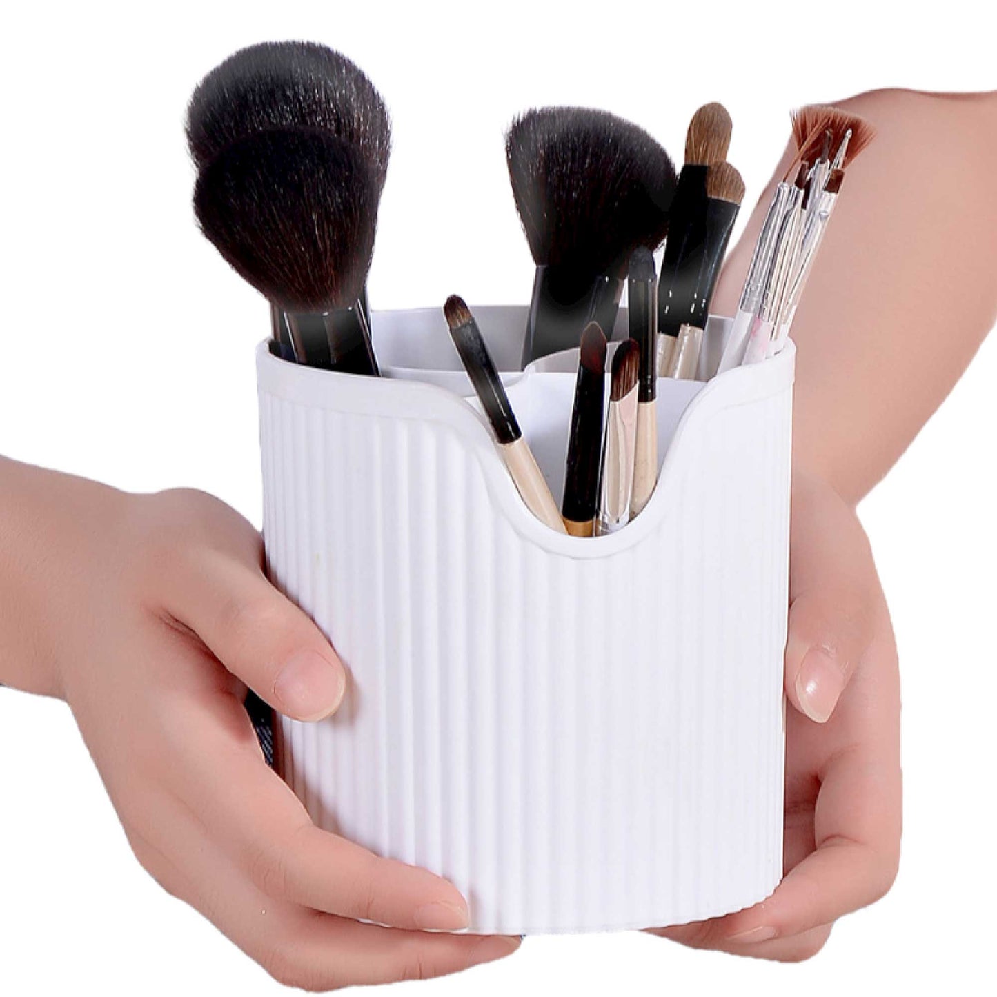 4 Slot Makeup Brush Organiser Bucket - Cosmetic Tool Storage Divider Tin-1